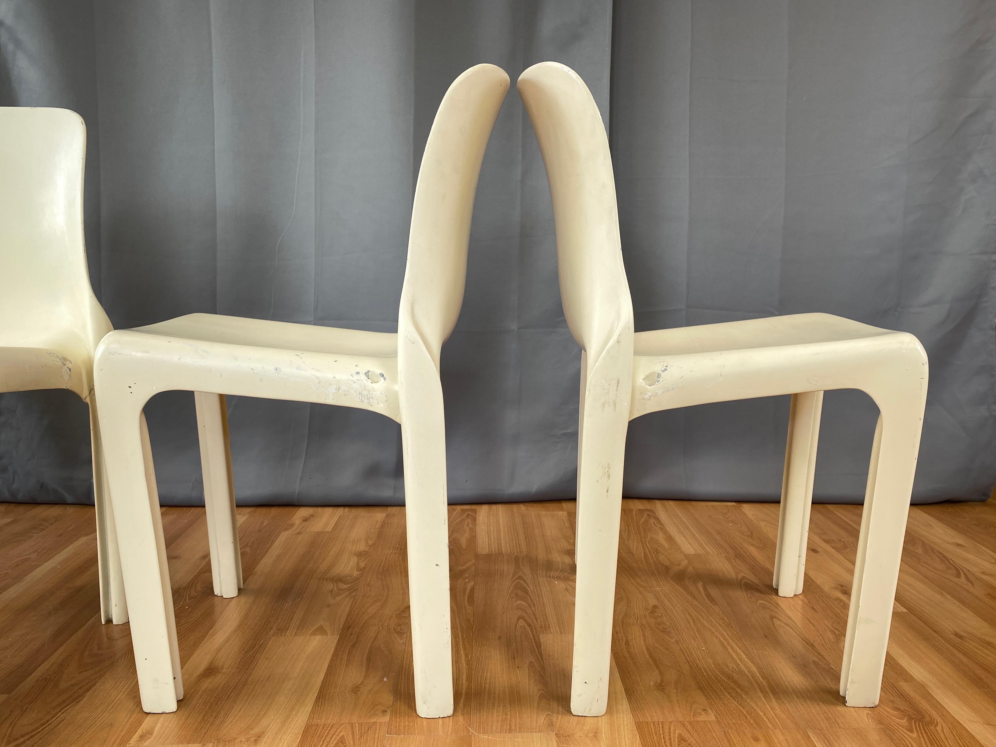 Italian Set of Four Vico Magistretti for Artemide Early White Selene Chairs, 1968