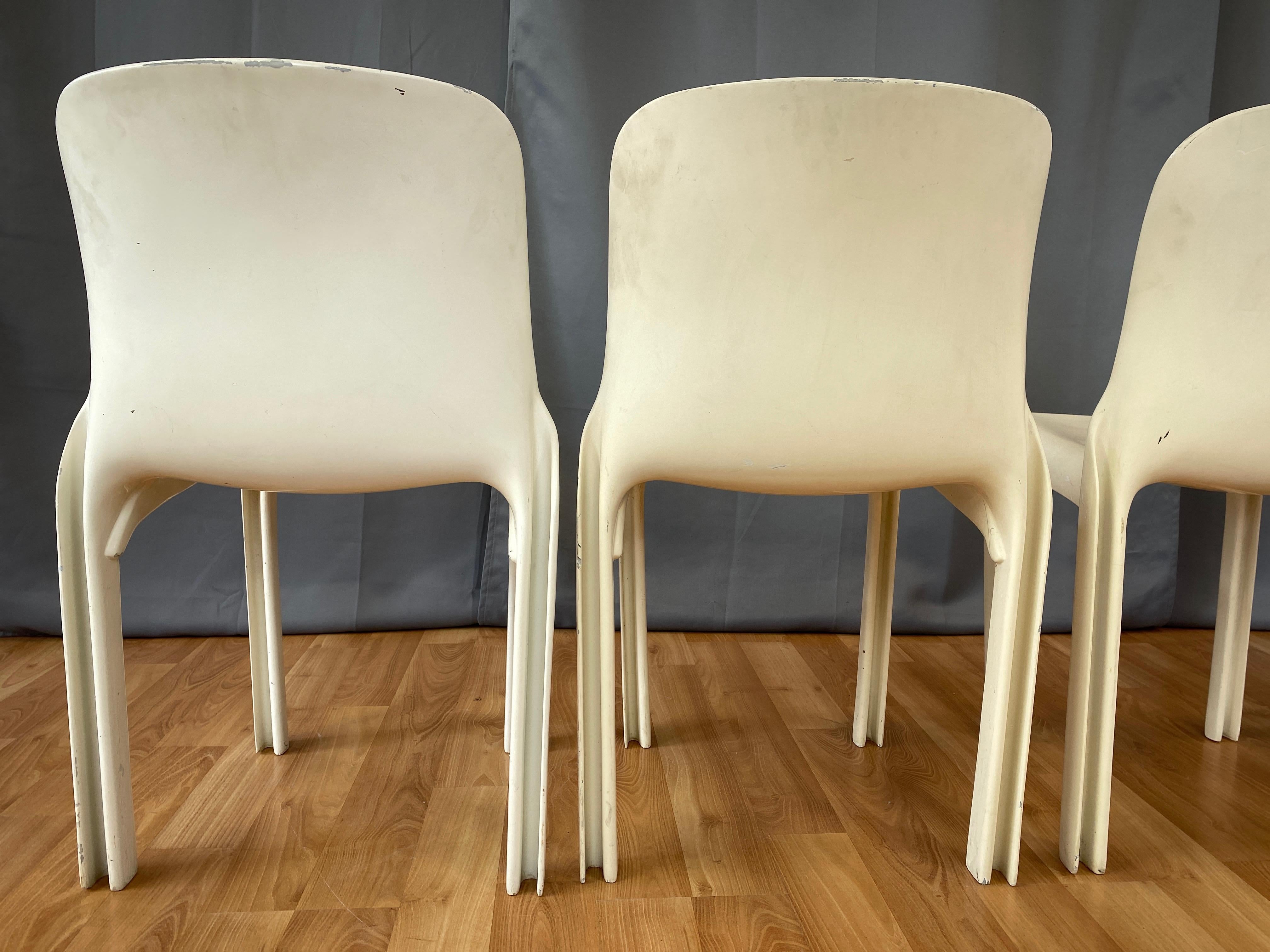 Set of Four Vico Magistretti for Artemide Early White Selene Chairs, 1968 In Fair Condition In San Francisco, CA