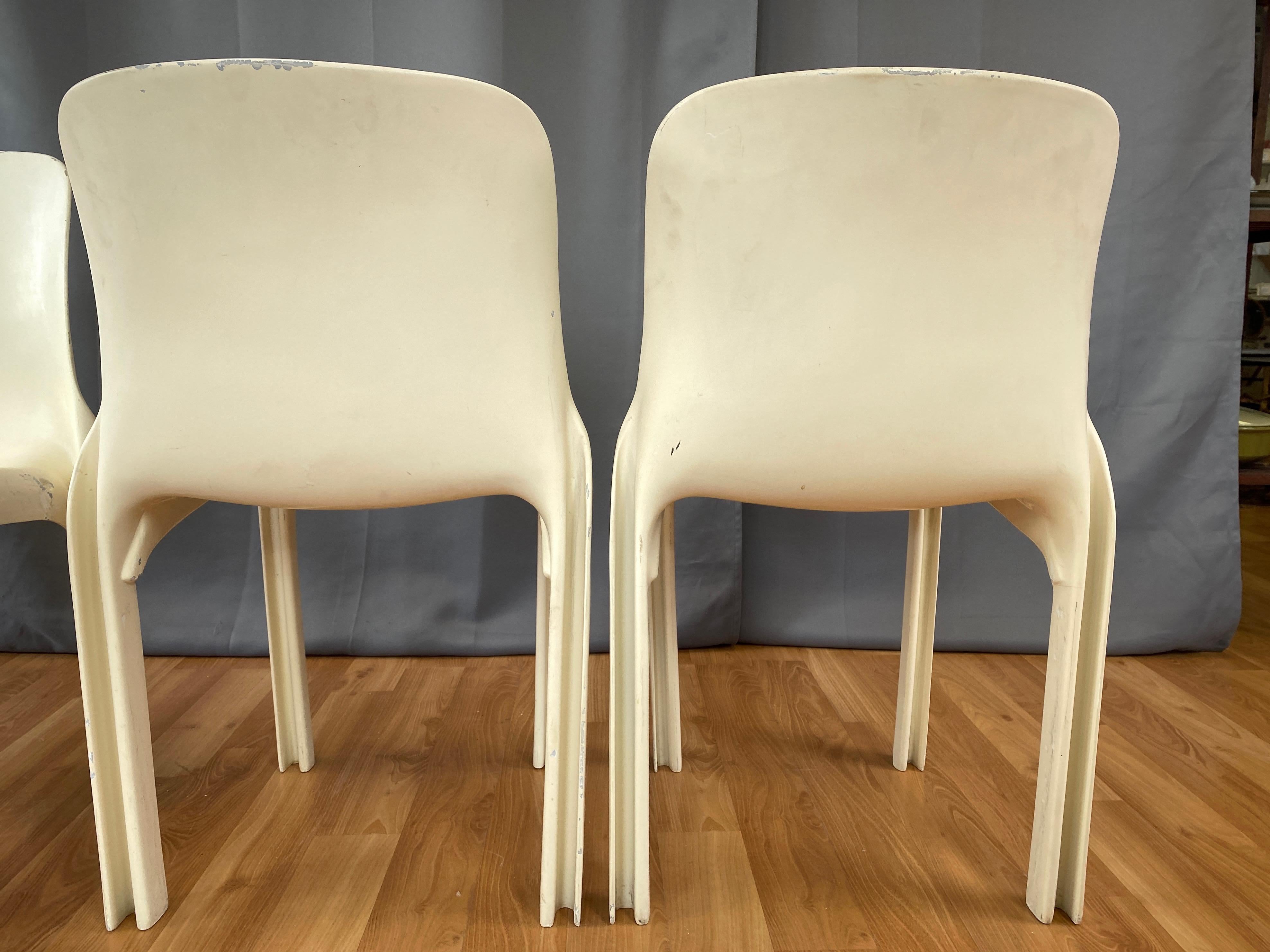 Resin Set of Four Vico Magistretti for Artemide Early White Selene Chairs, 1968