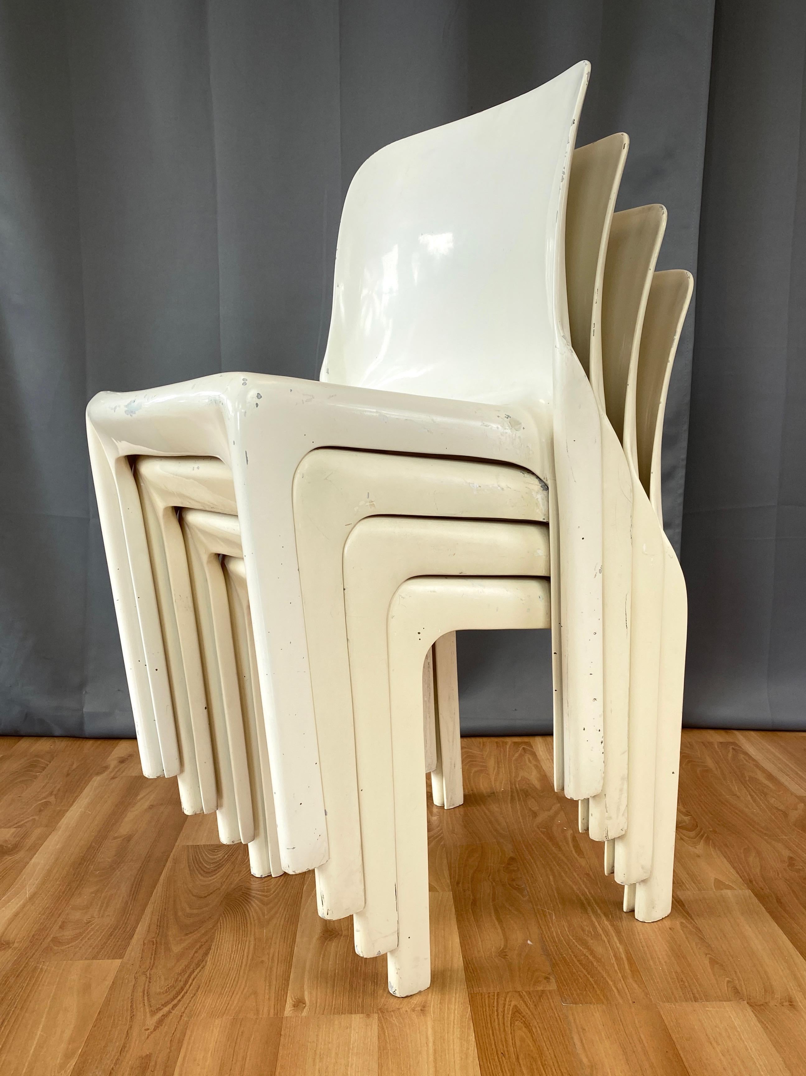 Set of Four Vico Magistretti for Artemide Early White Selene Chairs, 1968 1