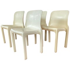 Set of Four Vico Magistretti for Artemide Early White Selene Chairs, 1968