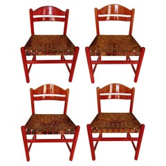 Set Of Four Vico Magistretti Red Lacquered Chairs