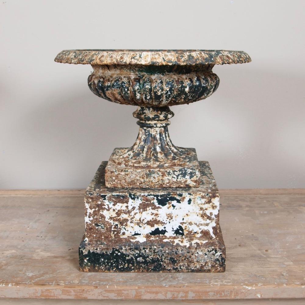 British Set of Four Victorian 19th Century Cast Iron Urns on Pedestals