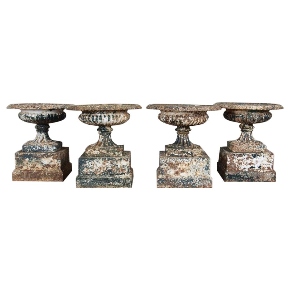 Set of Four Victorian 19th Century Cast Iron Urns on Pedestals