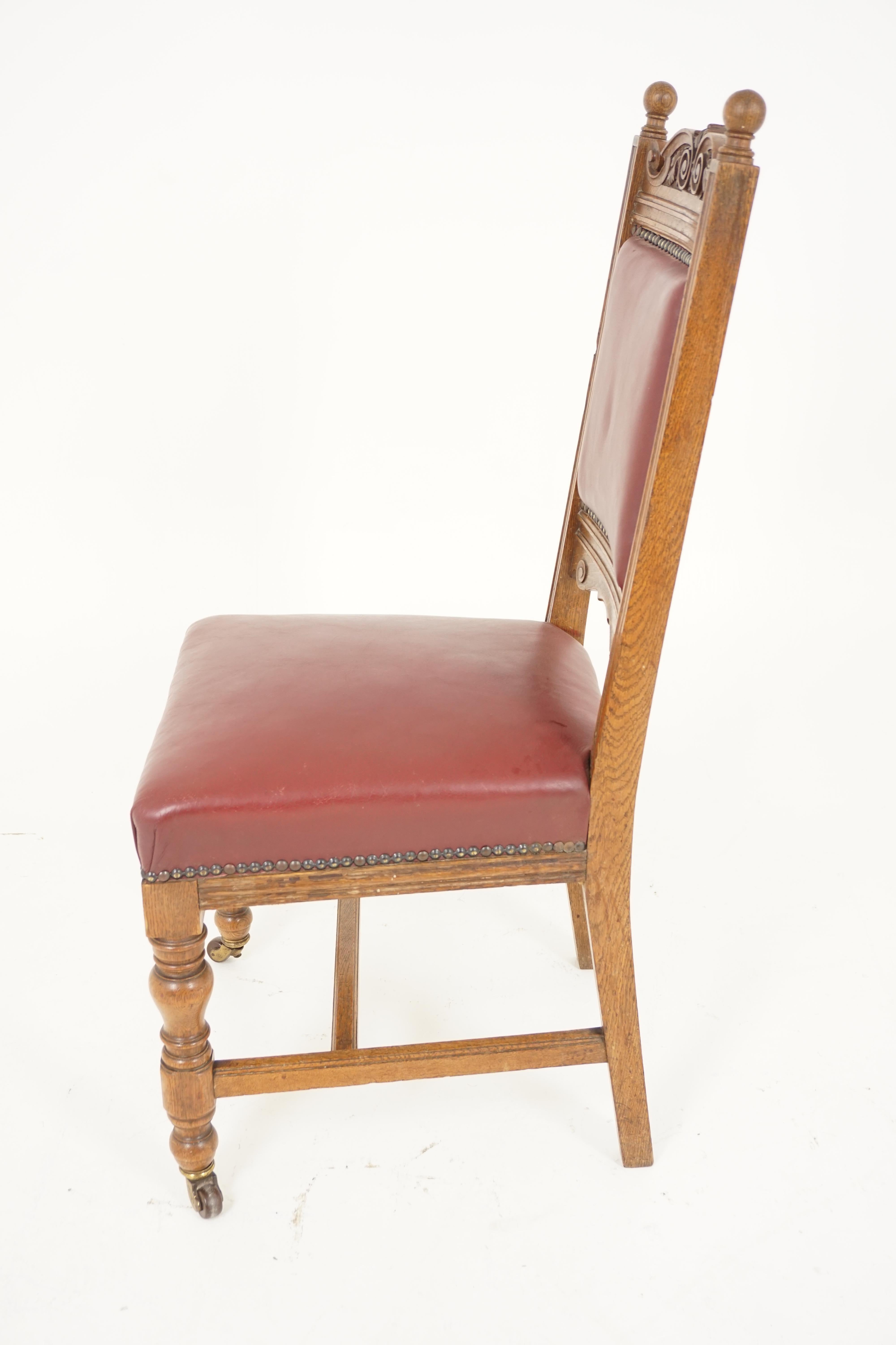 Scottish Set of Four Victorian Carved Padded Back Oak Dining Chairs, Scotland 1910, B2044