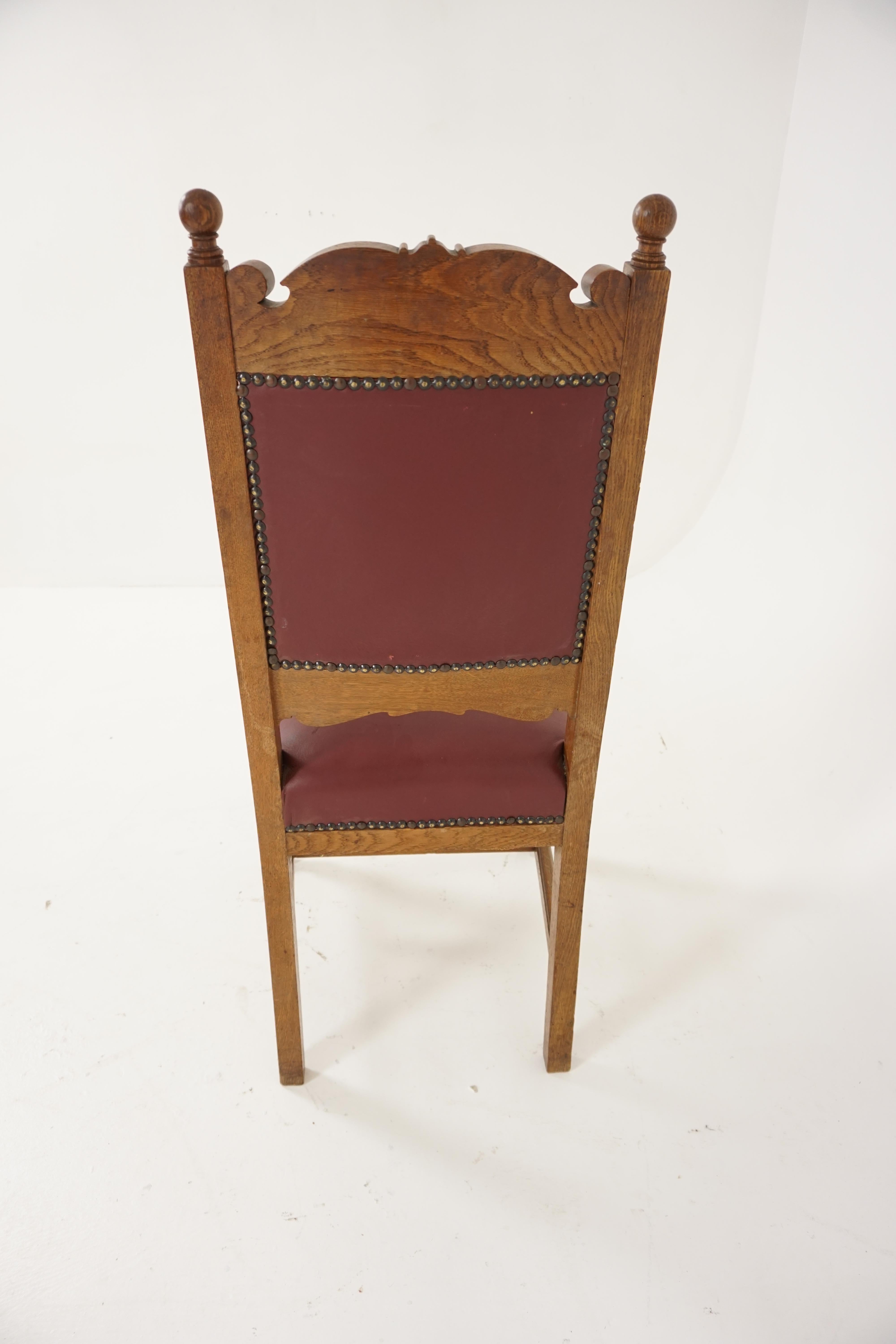 Hand-Crafted Set of Four Victorian Carved Padded Back Oak Dining Chairs, Scotland 1910, B2044