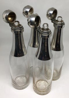 Set of Four Victorian Champagne Decanters Silver Plate