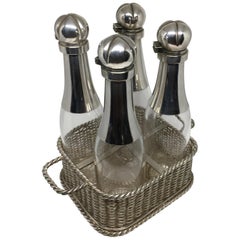 Used Set of Four Victorian Champagne Decanters Silver Plate