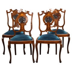 Set of Four Victorian Mahogany Marquetry Inlaid Salon Chairs