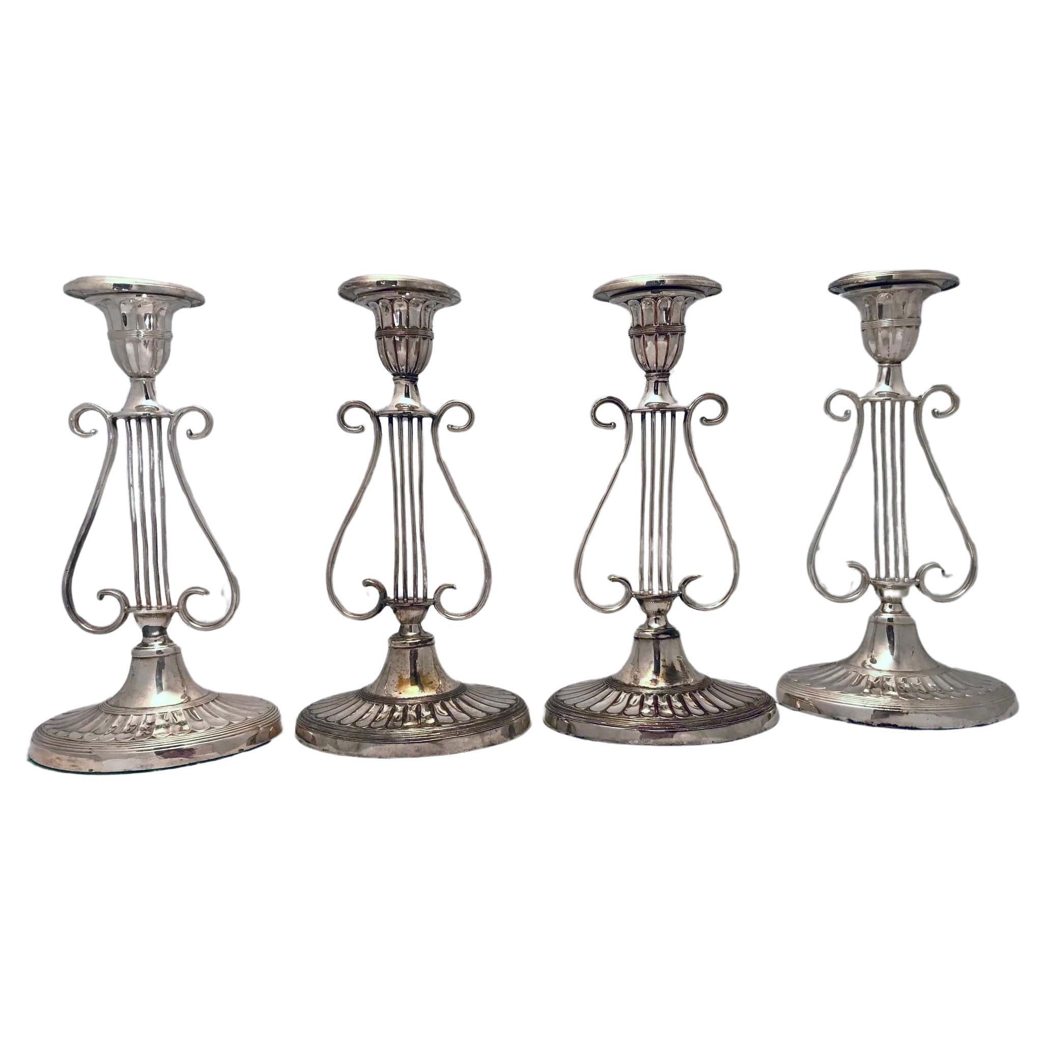 Set of Four Victorian  Neo-Classical Revival Lyre-Shaped  Candlesticks For Sale