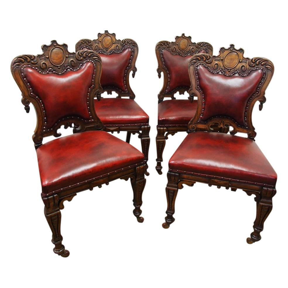 Set of Four Victorian Oak Chairs, circa 1860 For Sale