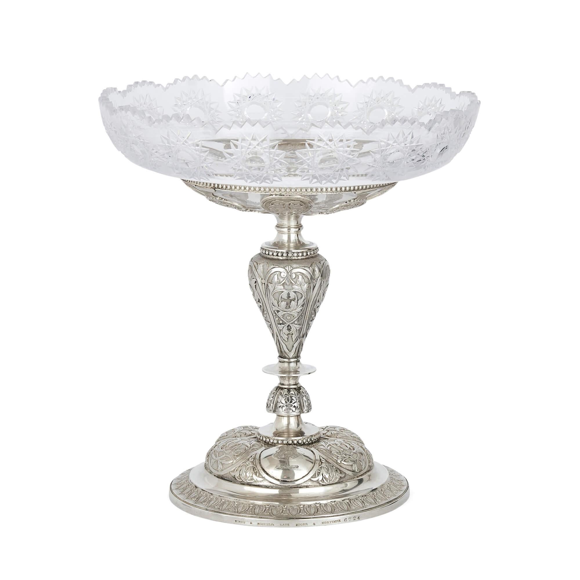 Set of four Victorian silver stands by Hunt & Roskell, London
English, 1874,
Measures: Height 27cm, diameter 24cm

These stunning silver works were made in 1874 by the leading London firm, Hunt & Roskell, successors to Mortimer and Hunt as the