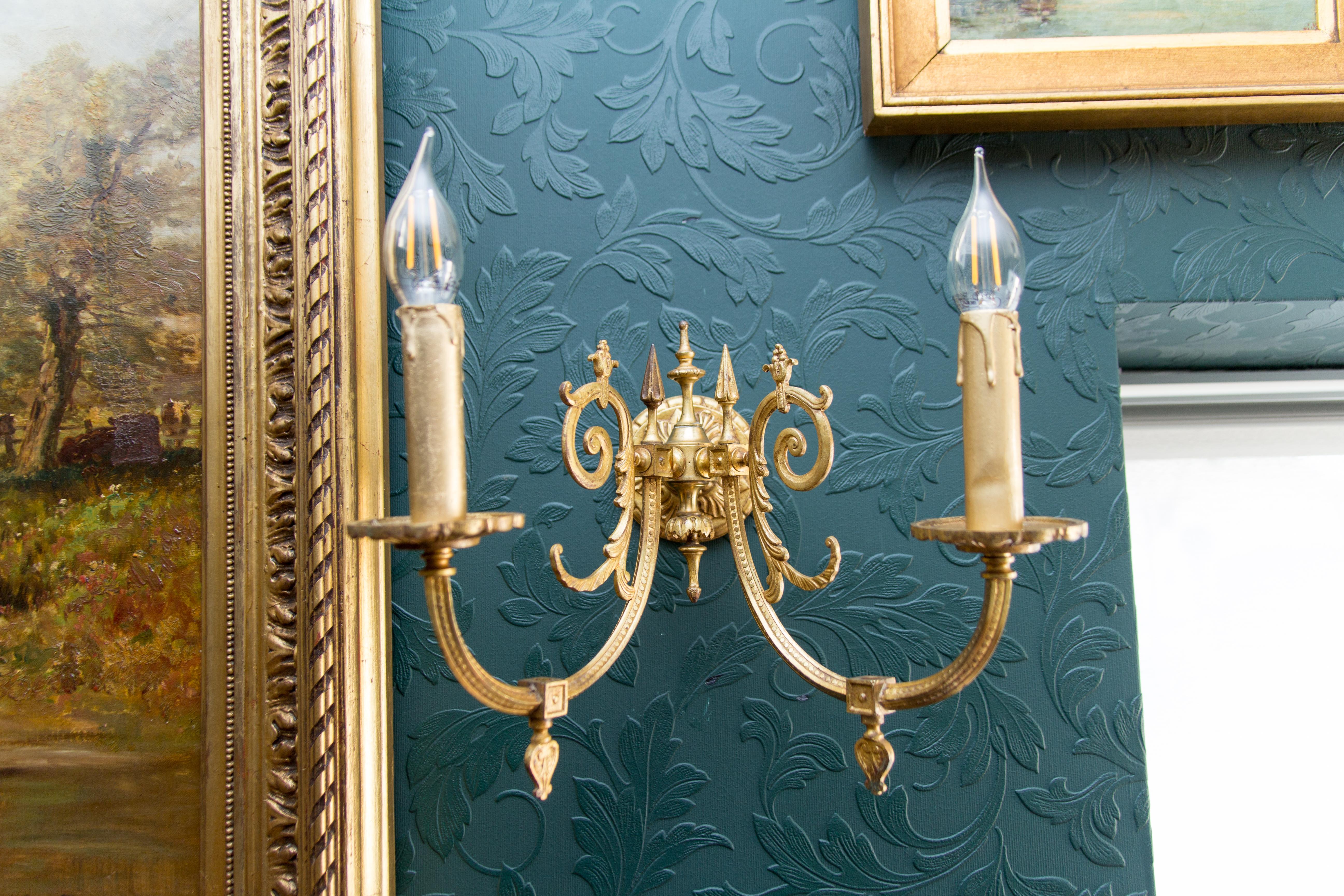 Set of Four Victorian Style Bronze Two-Arm Wall Sconces 10