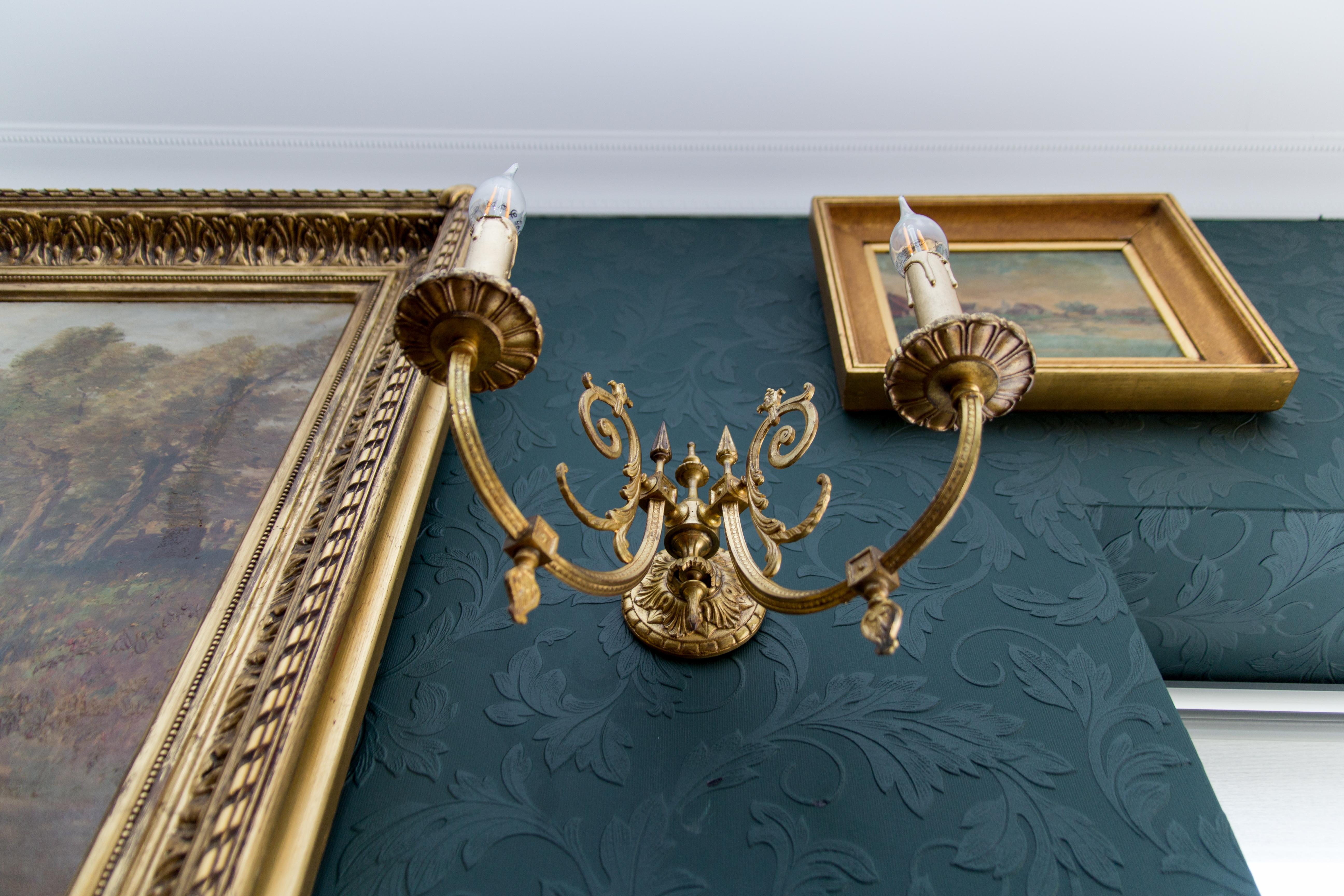 Set of Four Victorian Style Bronze Two-Arm Wall Sconces 12
