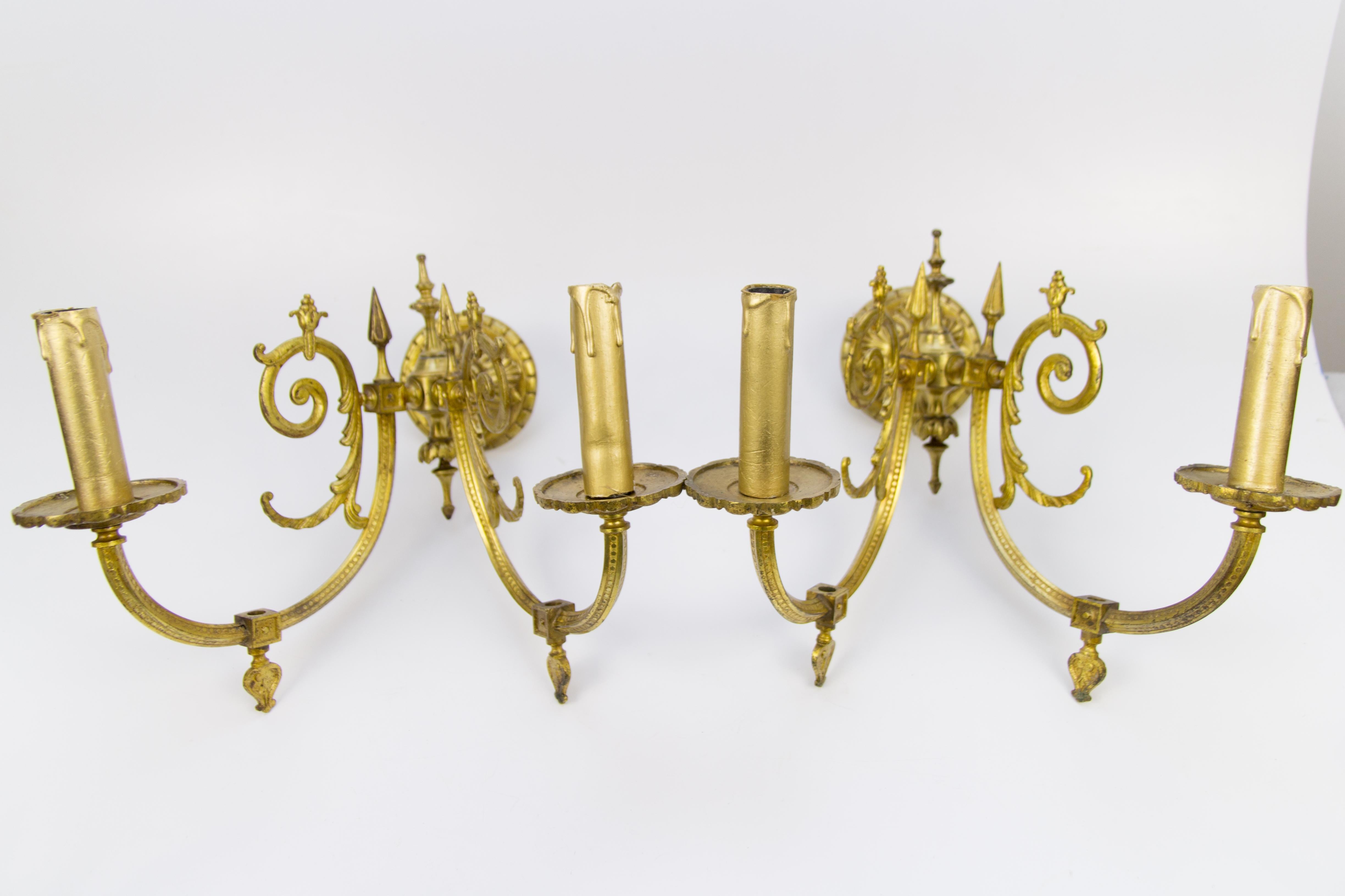 French Set of Four Victorian Style Bronze Two-Arm Wall Sconces