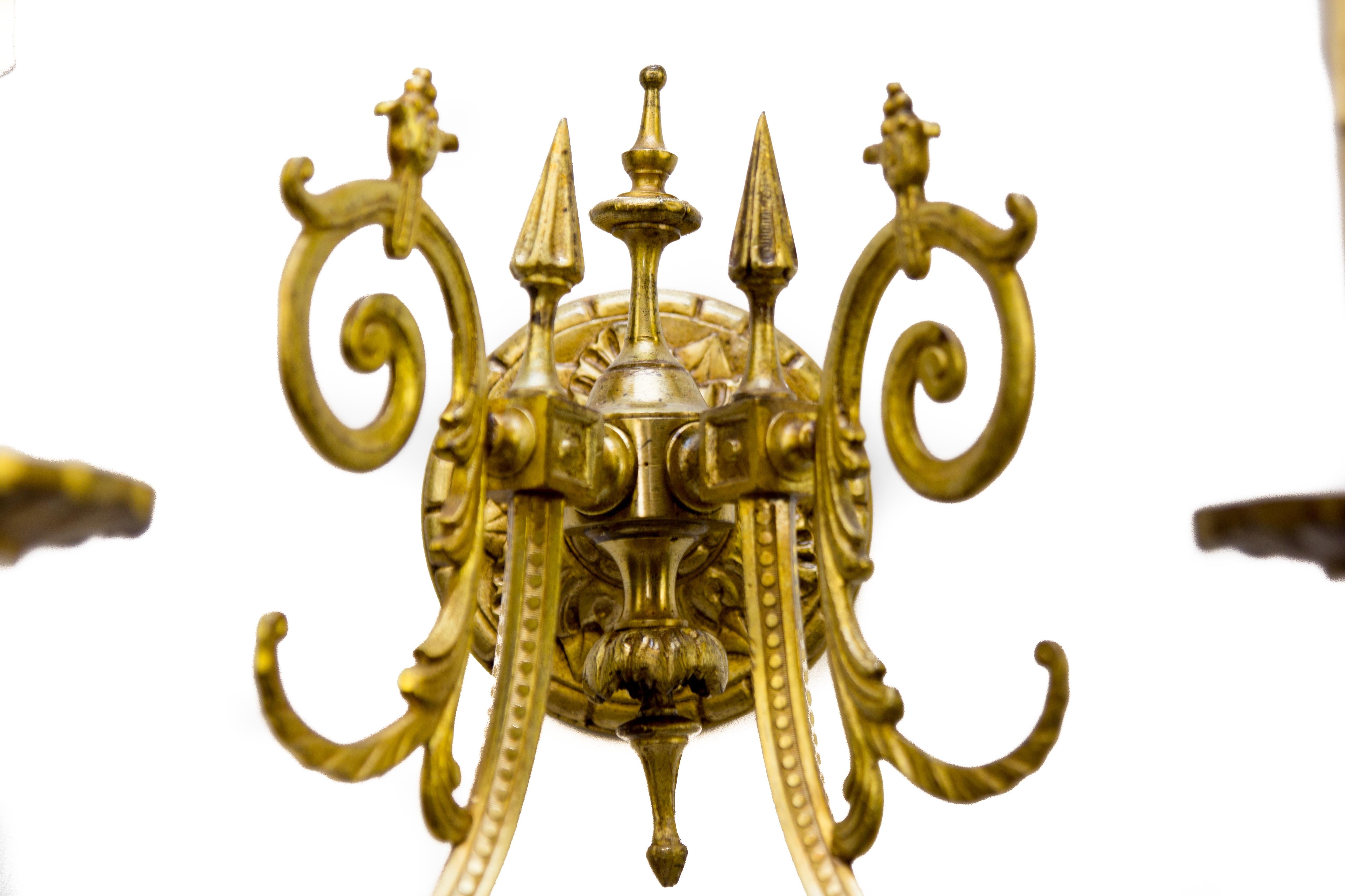 19th Century Set of Four Victorian Style Bronze Two-Arm Wall Sconces