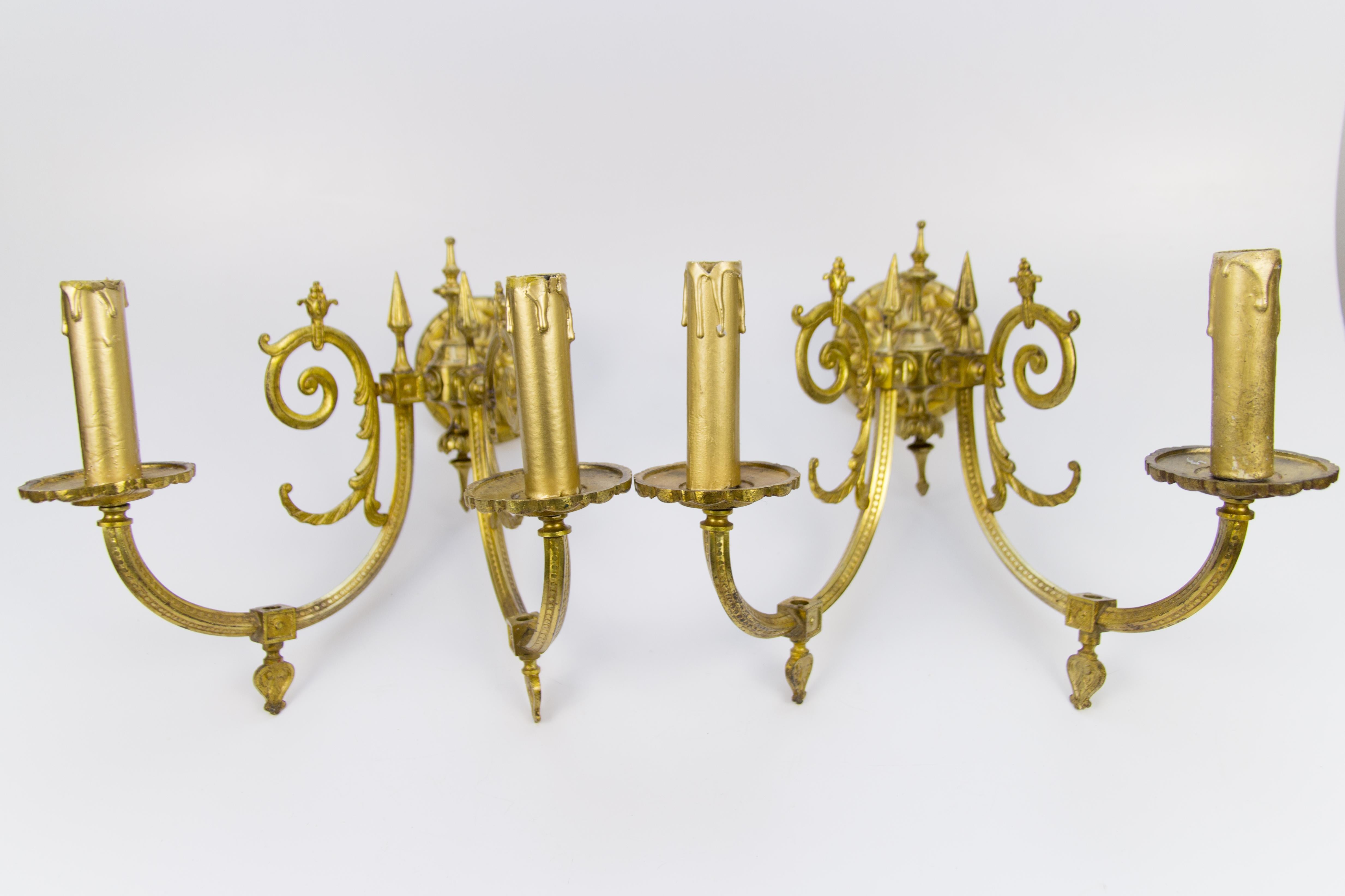 Set of Four Victorian Style Bronze Two-Arm Wall Sconces 1