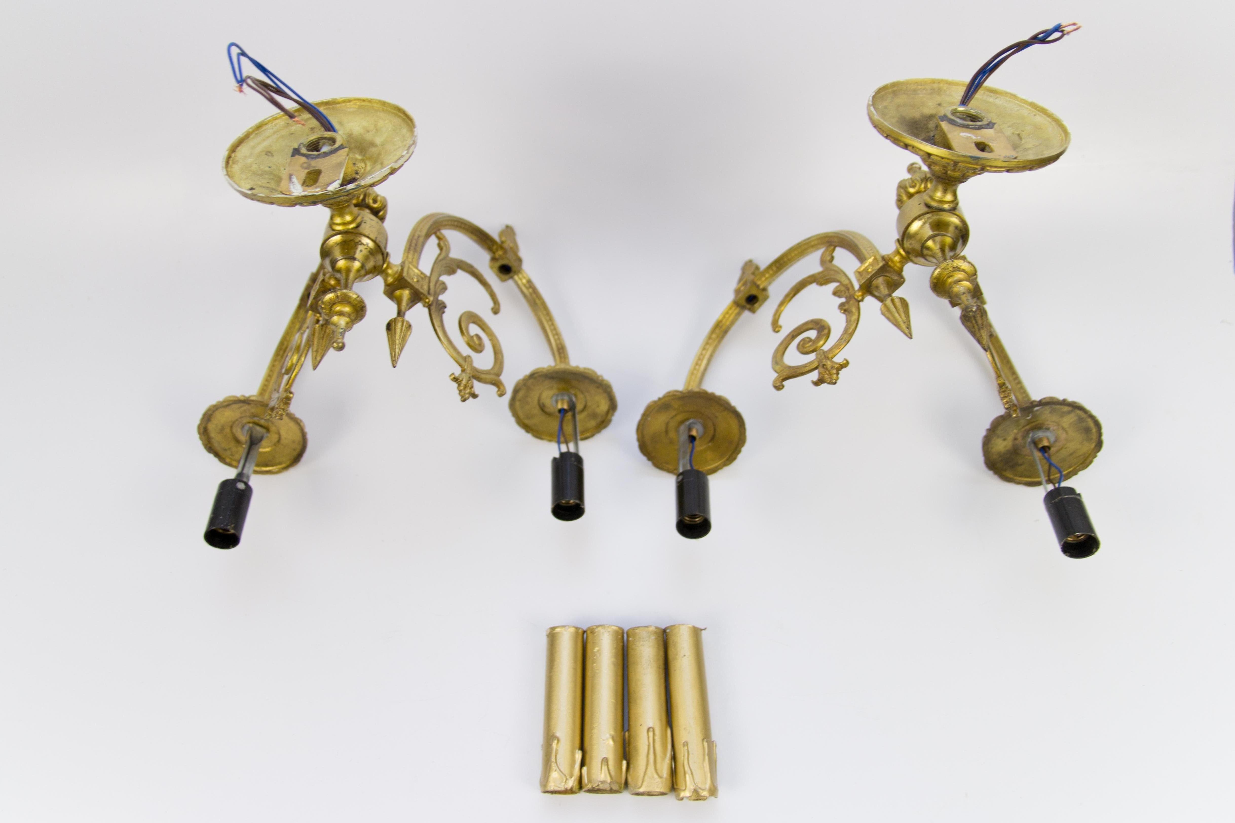 Set of Four Victorian Style Bronze Two-Arm Wall Sconces 2
