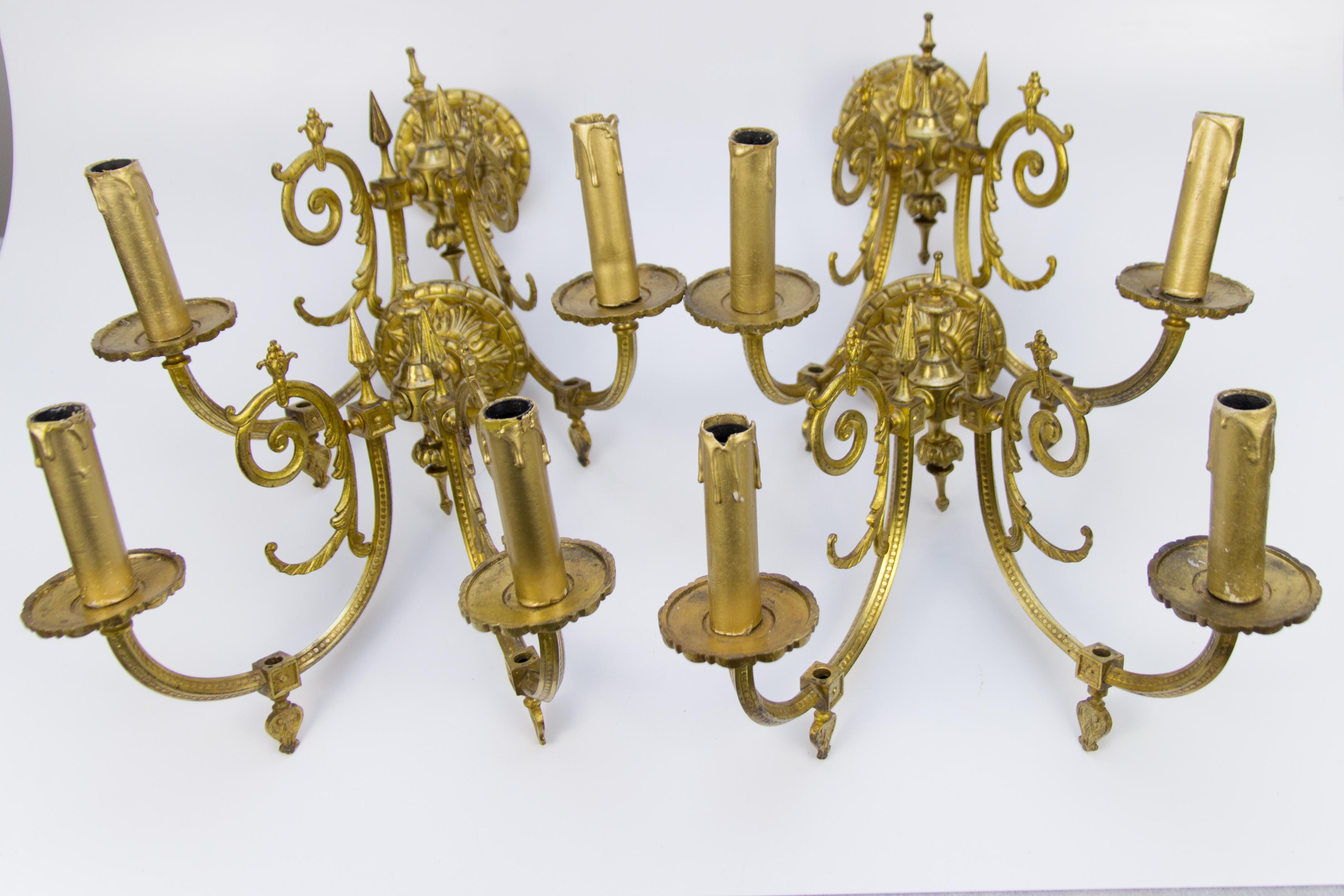 Set of Four Victorian Style Bronze Two-Arm Wall Sconces 4