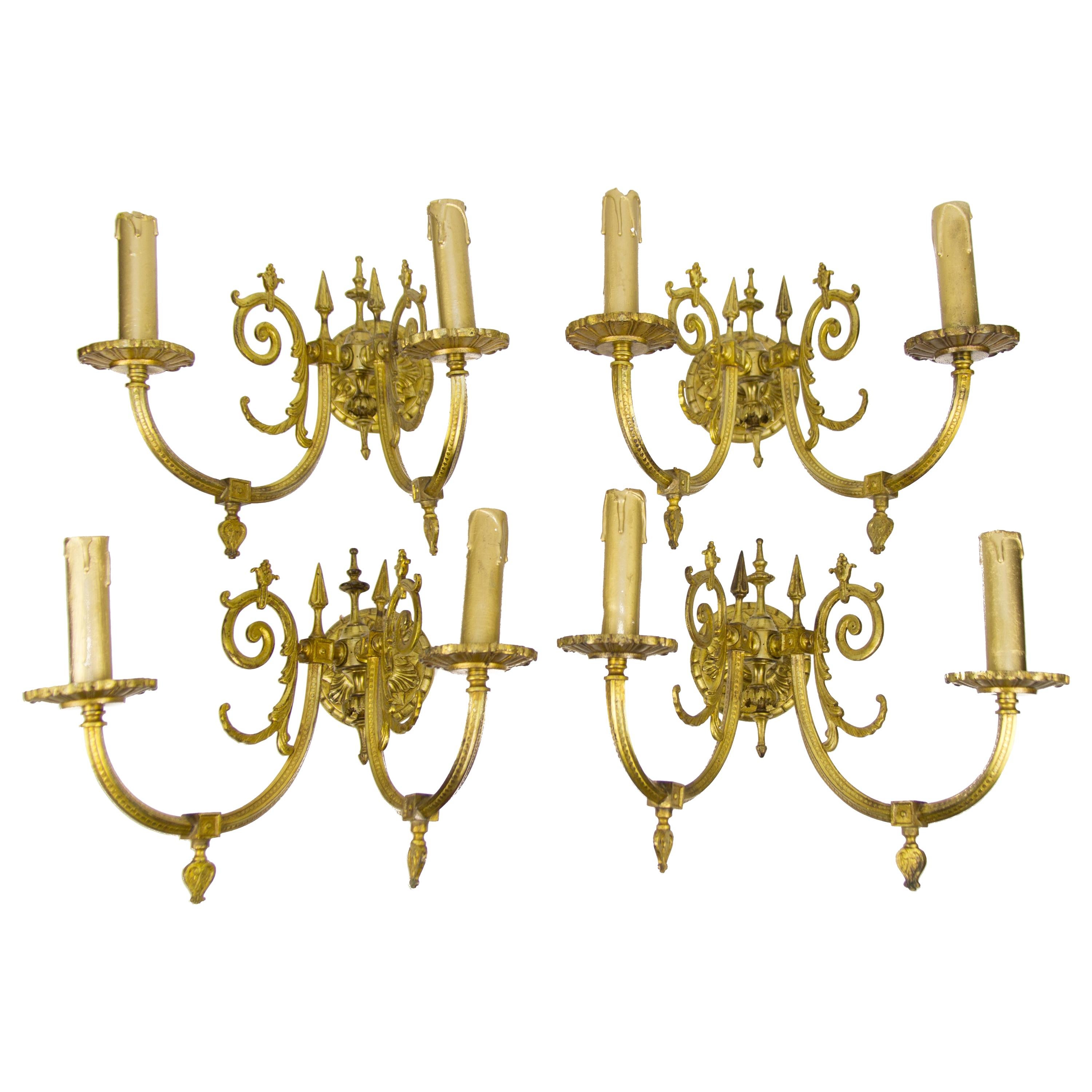 Set of Four Victorian Style Bronze Two-Arm Wall Sconces
