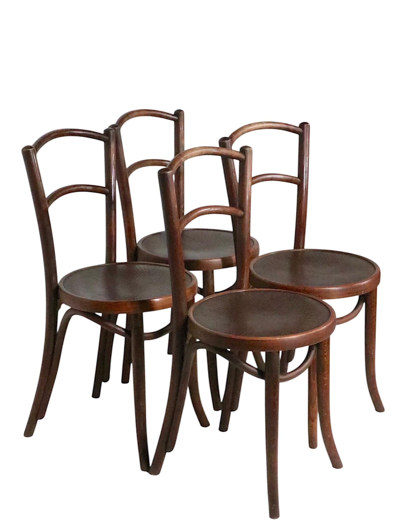 Satz von vier Wiener Secessionisten Bugholz Cafe Bistro Esszimmerstühle von J J Kohn im Angebot 12