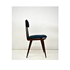 1960, Set of Four Chairs Vintage, structure in wood with blue fabric upholstery