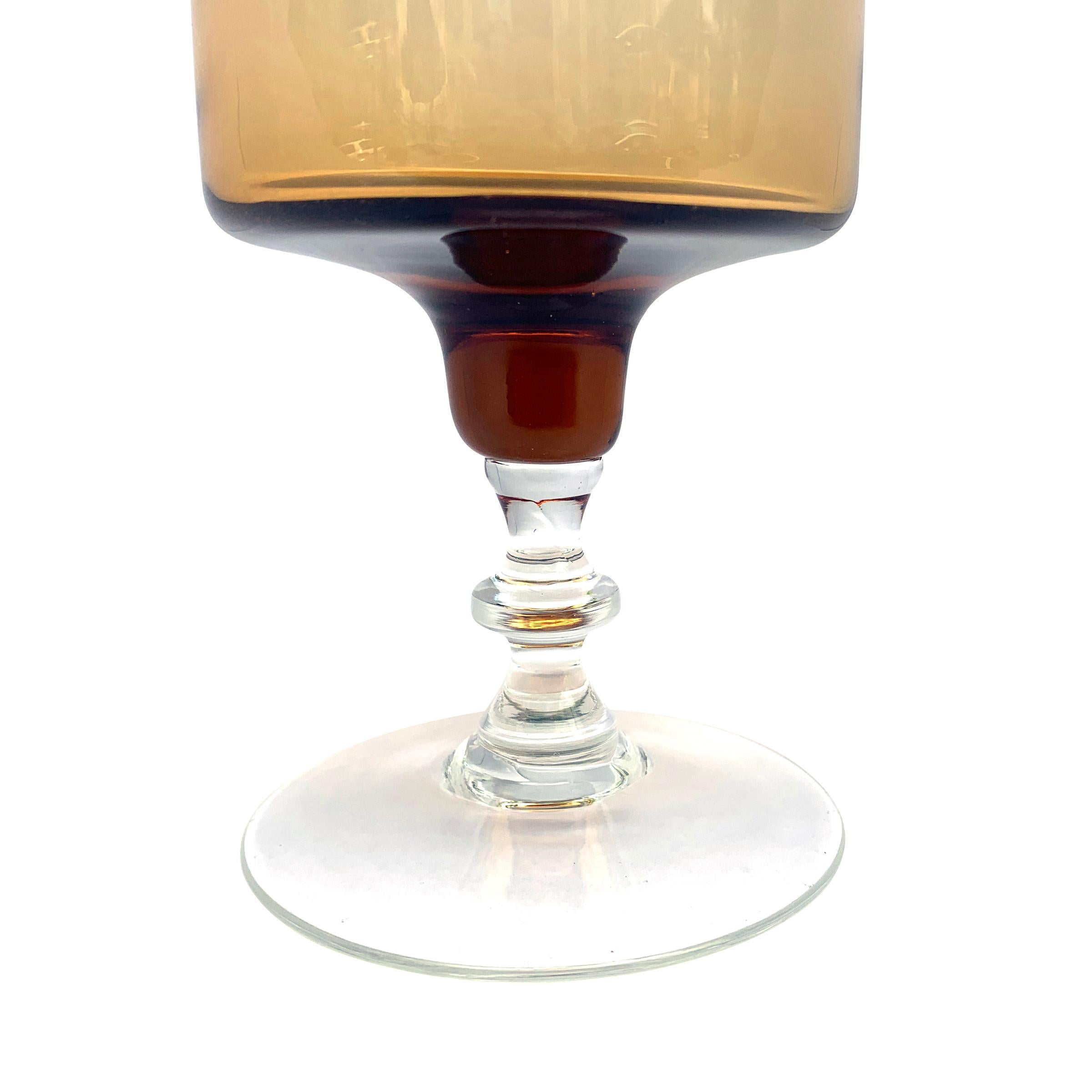 Mid-Century Modern Set of Four Vintage Amber Wine Glasses