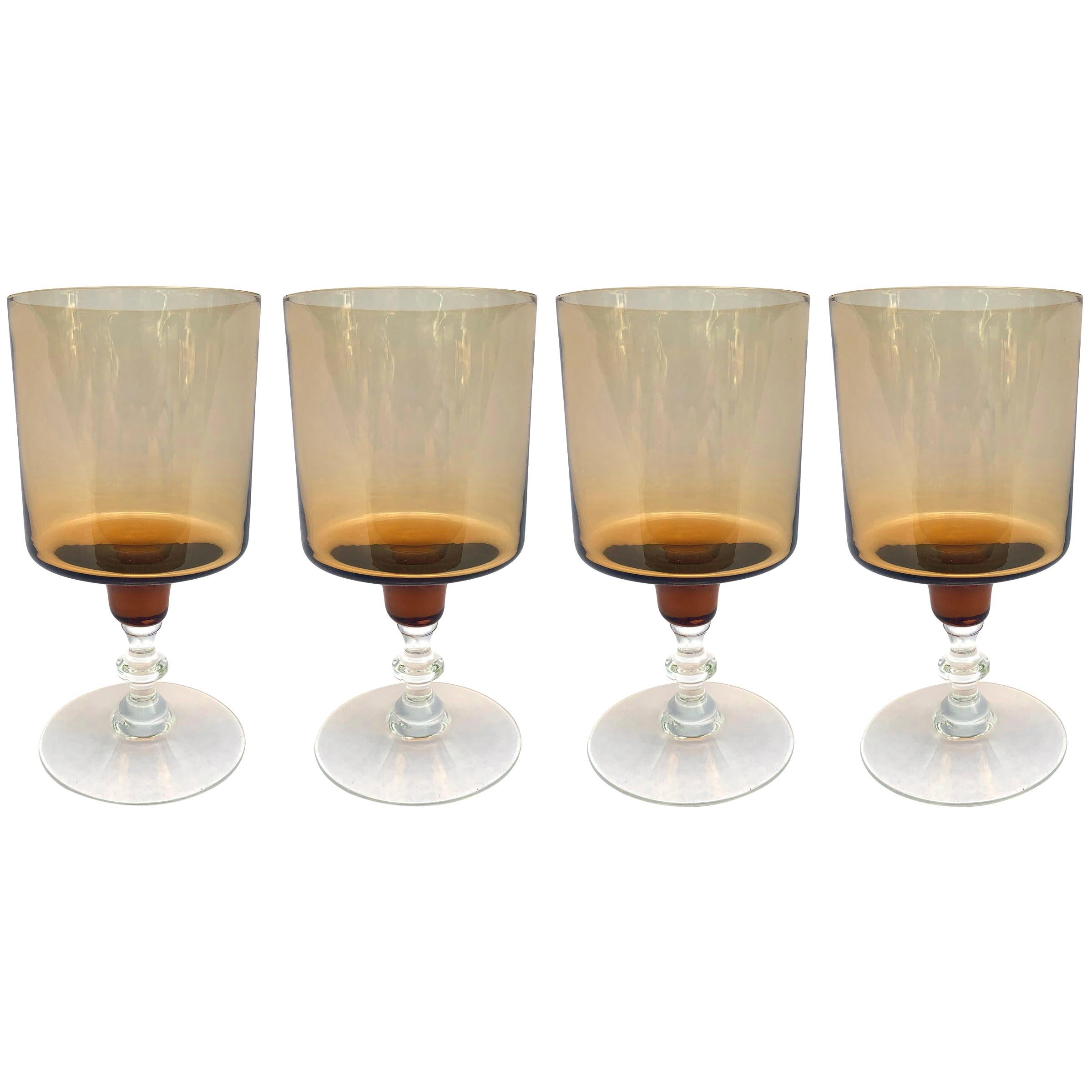 Set of Four Vintage Amber Wine Glasses
