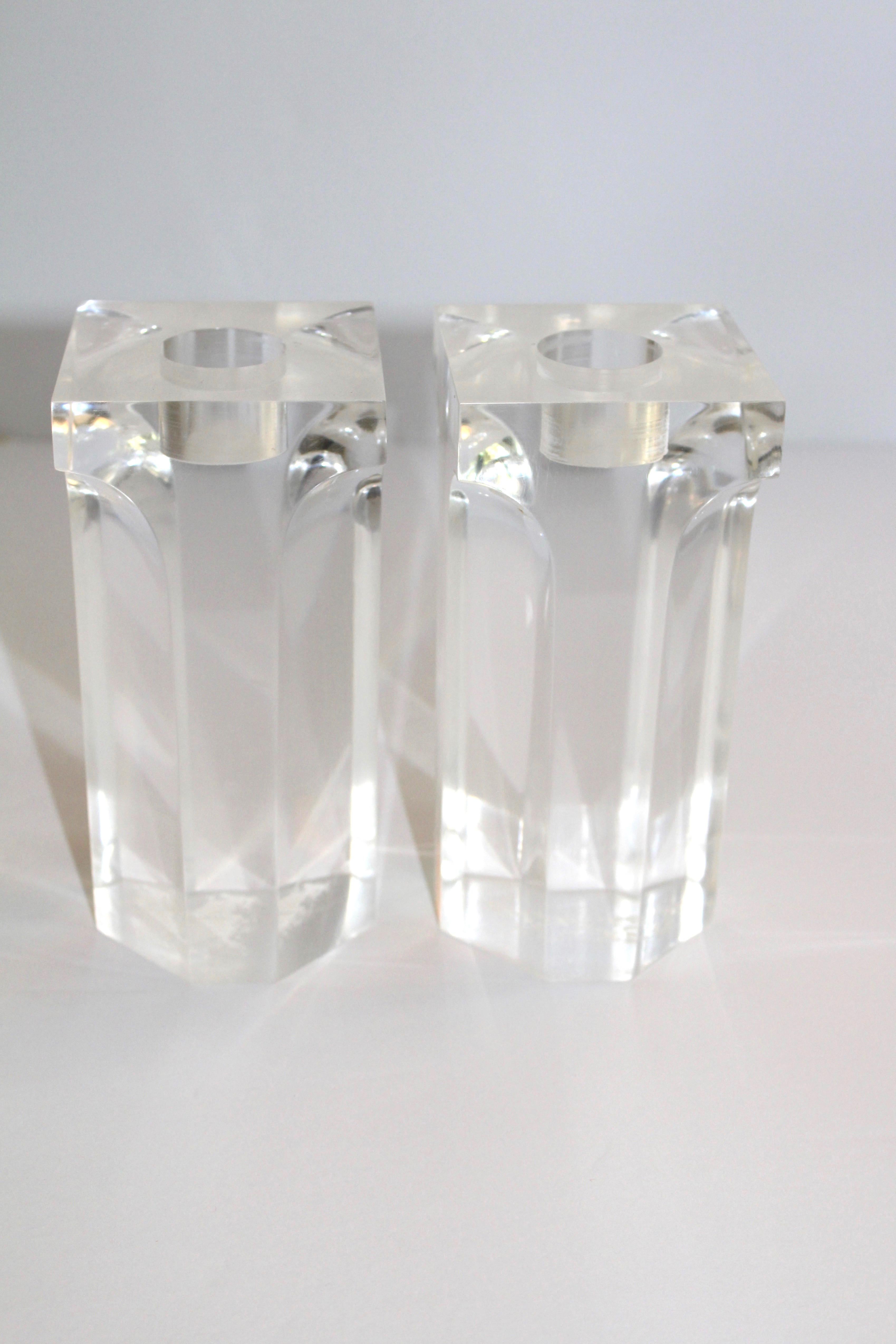 Set of Four Vintage Architectural Lucite Candleholders, 1970s 2
