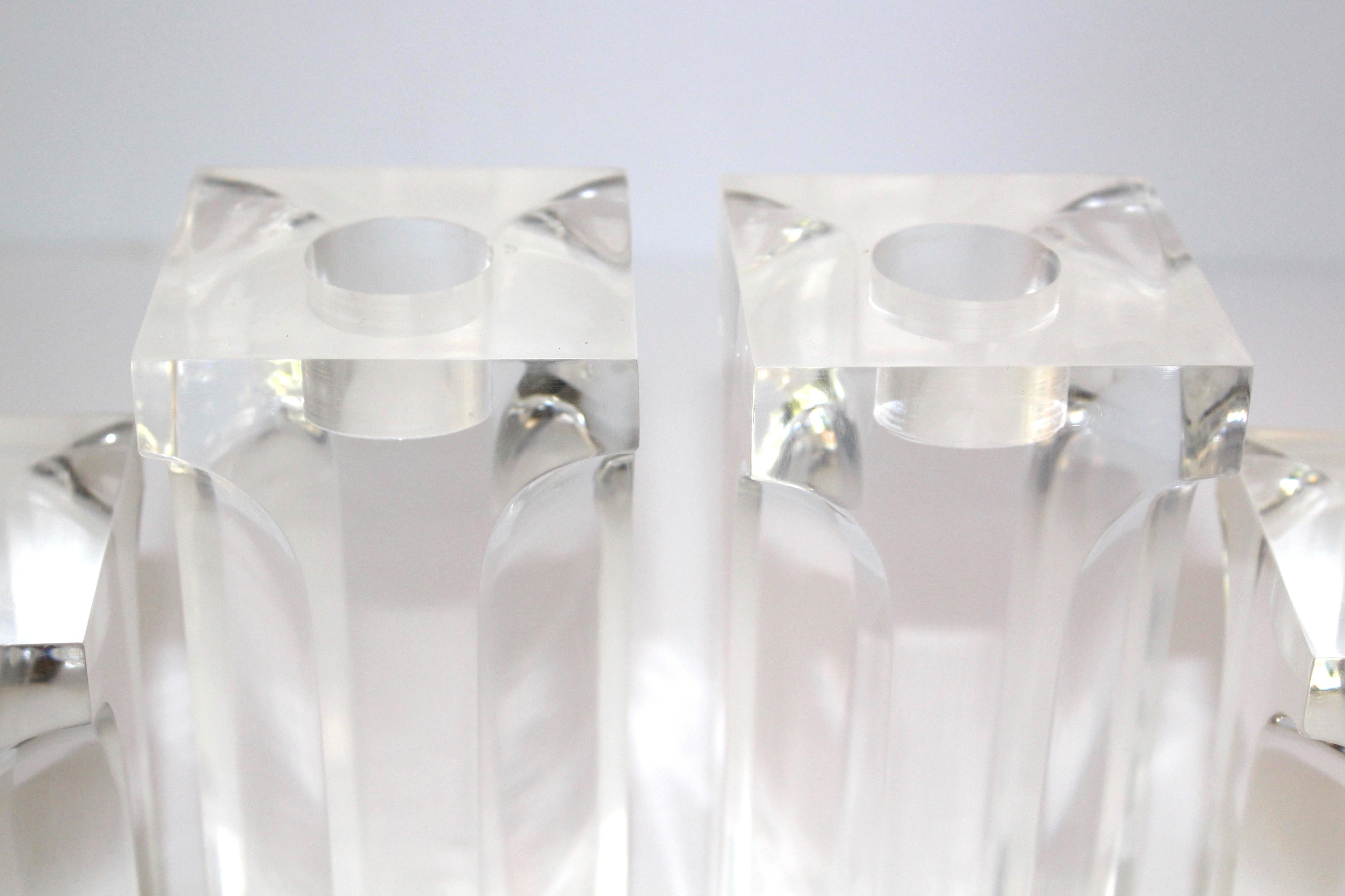 Set of Four Vintage Architectural Lucite Candleholders, 1970s 3