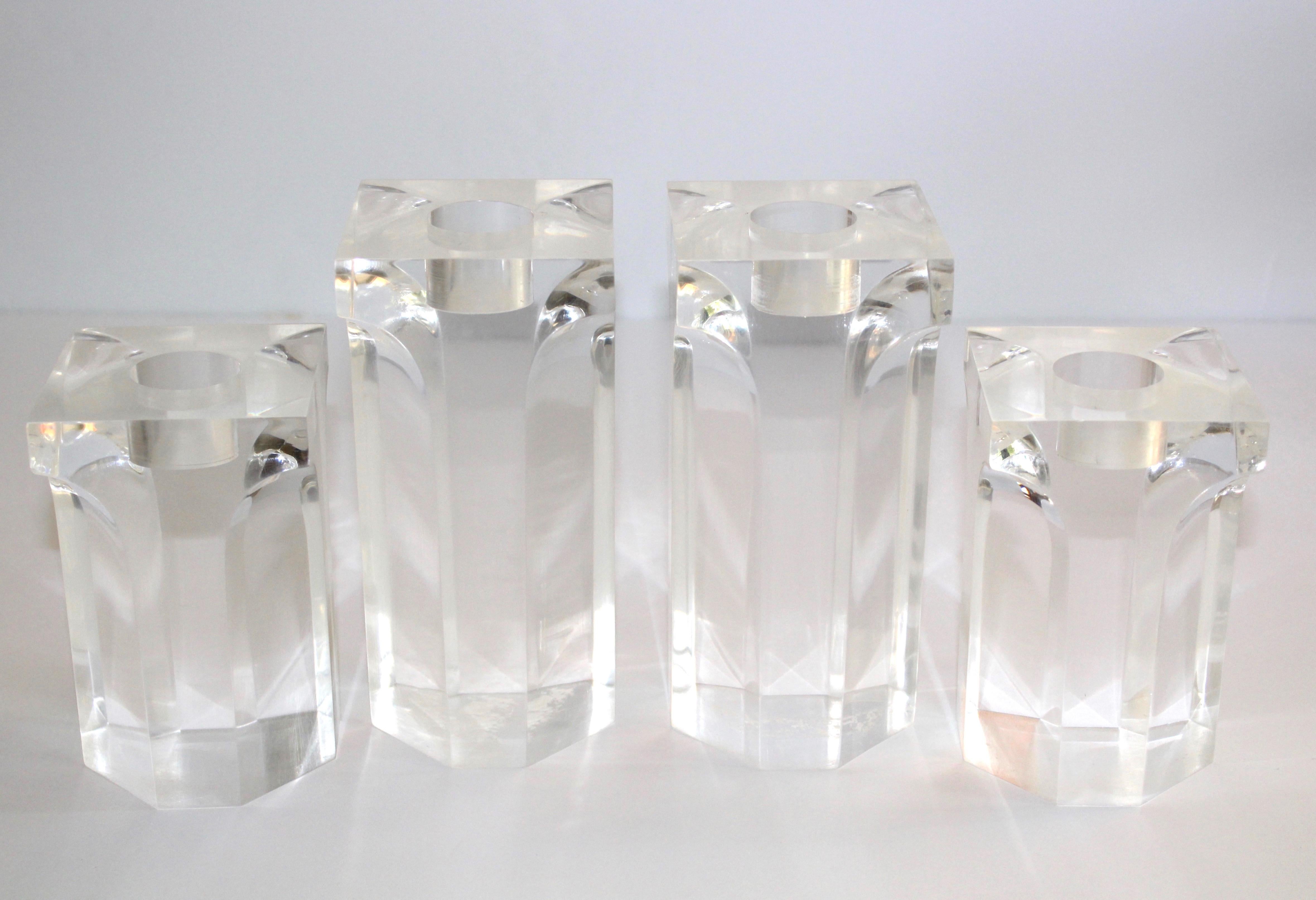 Set of Four Vintage Architectural Lucite Candleholders, 1970s 5