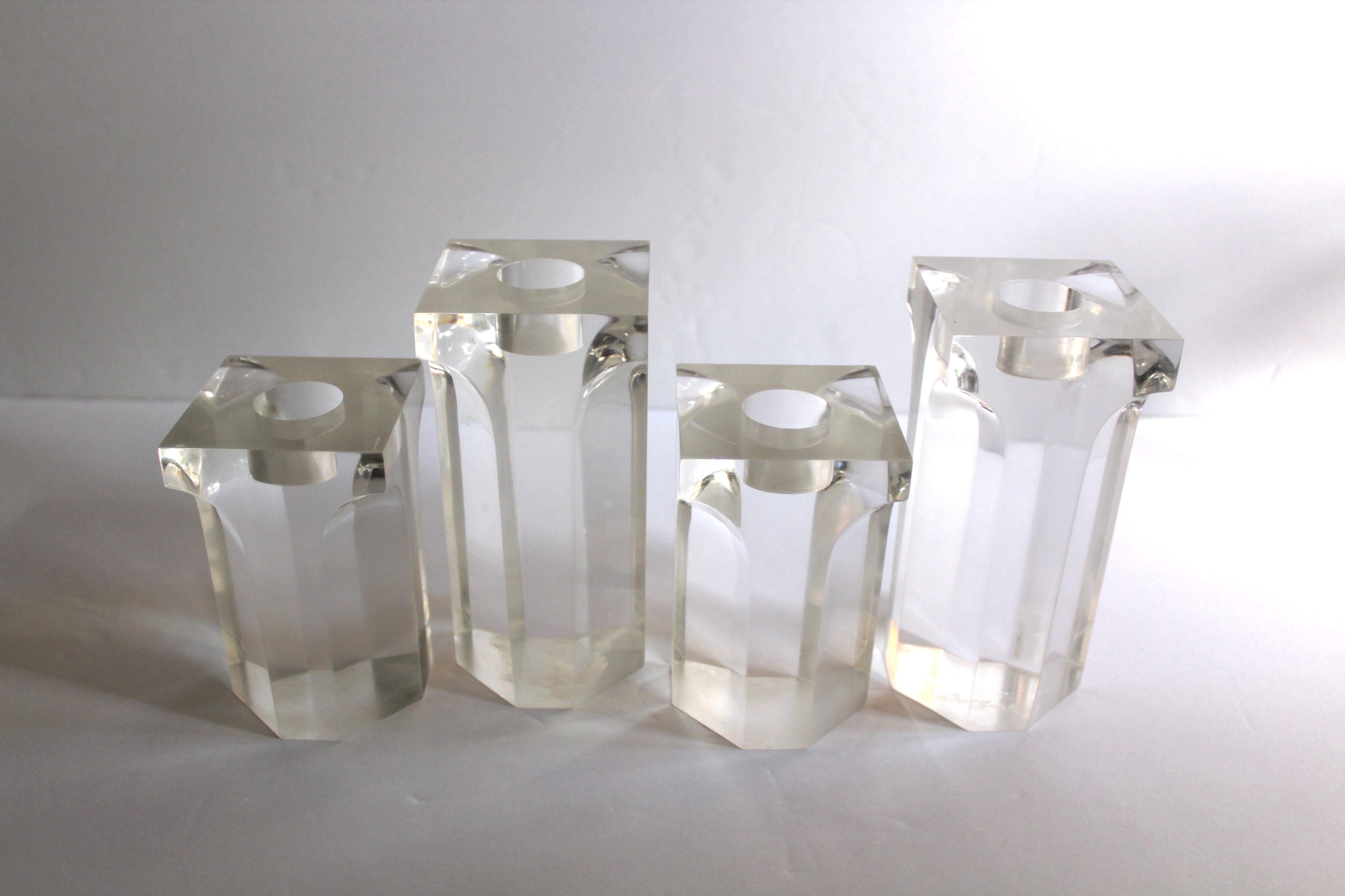 Set of Four Vintage Architectural Lucite Candleholders, 1970s 6