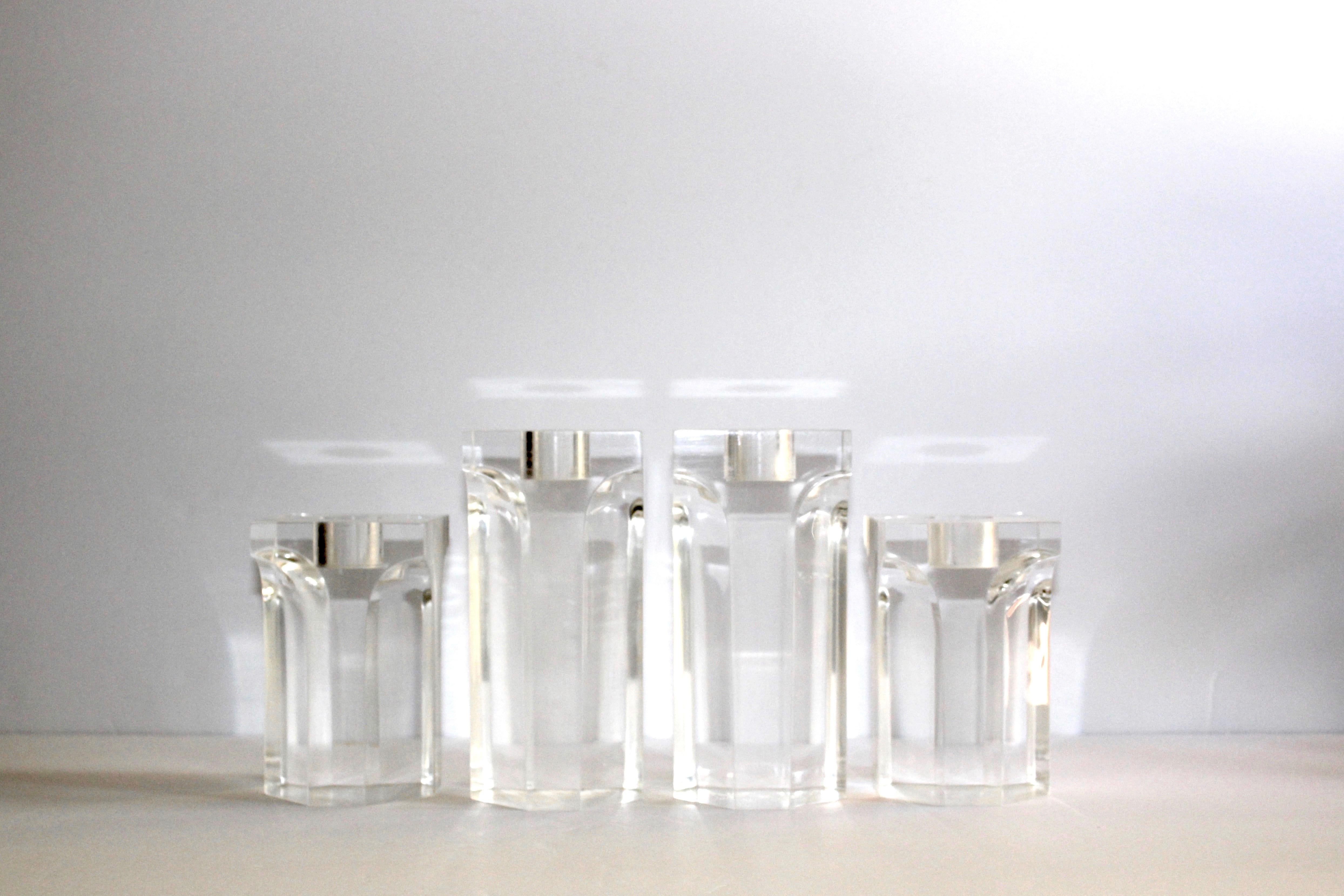 American Set of Four Vintage Architectural Lucite Candleholders, 1970s