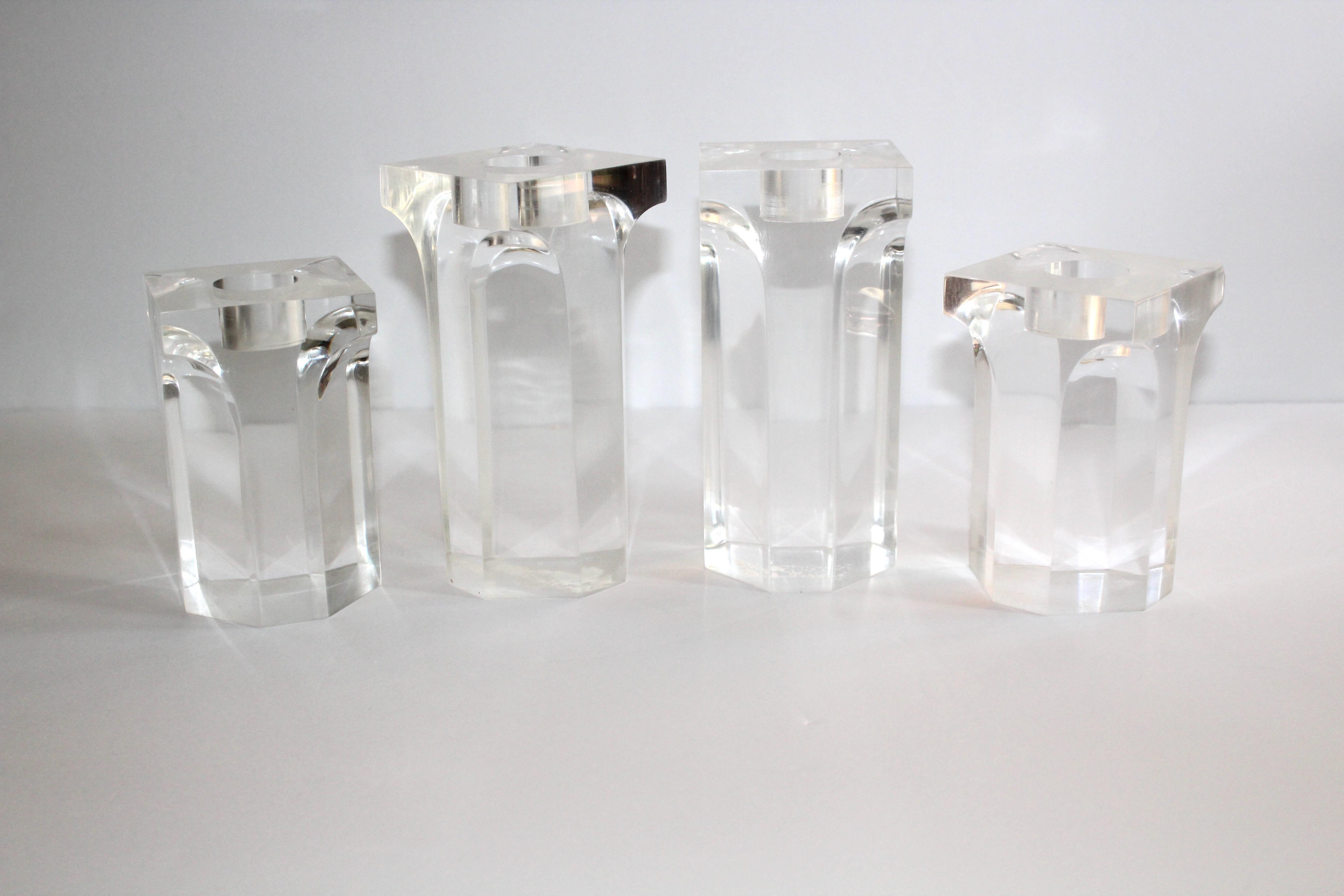 Late 20th Century Set of Four Vintage Architectural Lucite Candleholders, 1970s