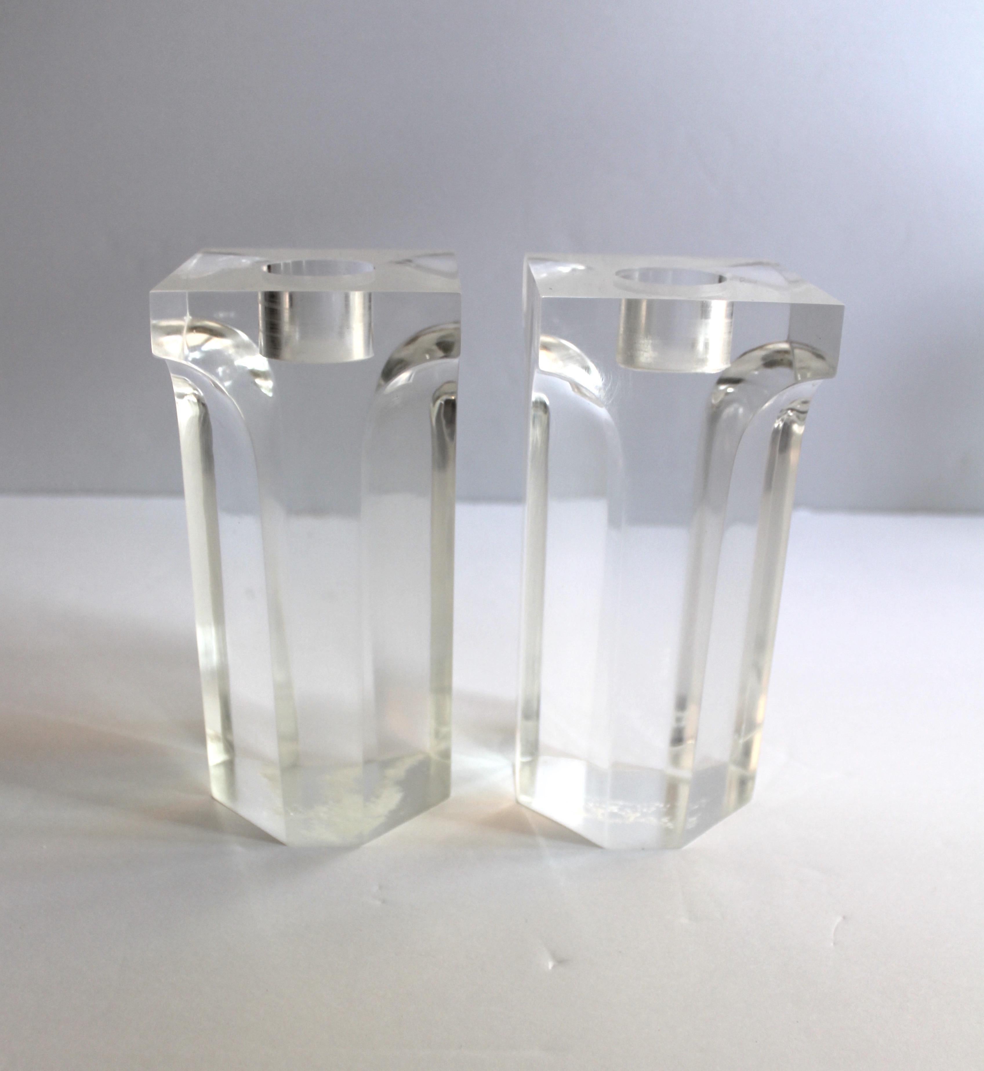 Resin Set of Four Vintage Architectural Lucite Candleholders, 1970s