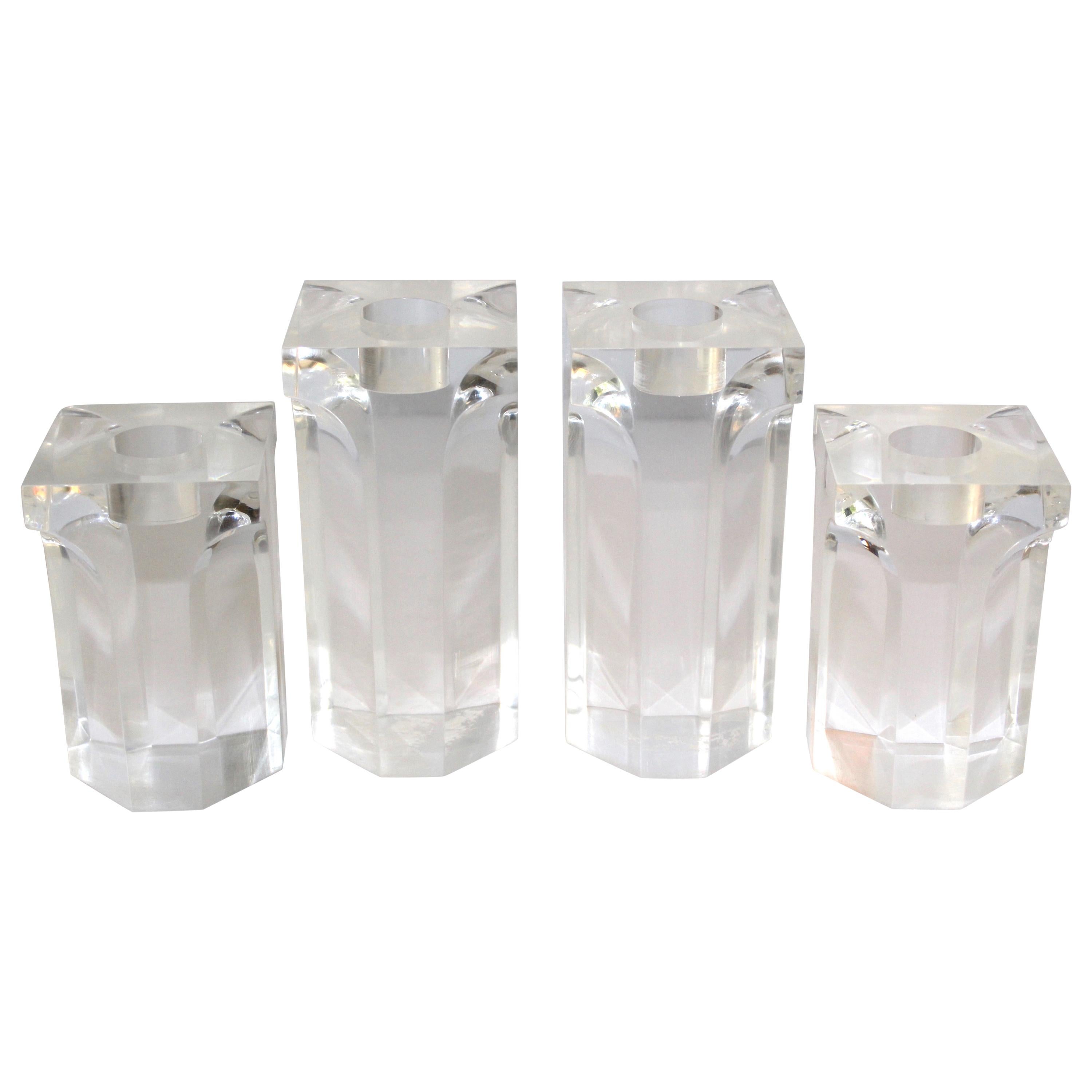 Set of Four Vintage Architectural Lucite Candleholders, 1970s
