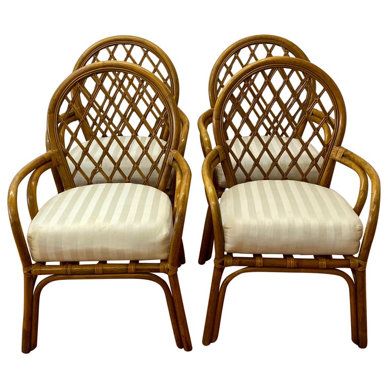 Set of Four Vintage Bamboo Framed Chairs For Sale at 1stDibs