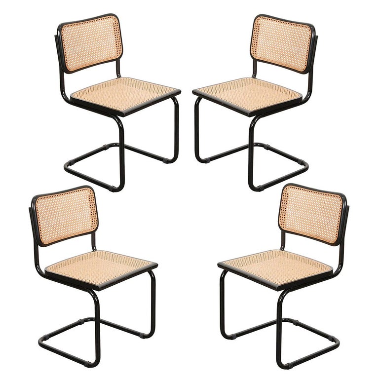 Set of Four Vintage BauhausStyle Cane and Steel Side Chairs at 1stDibs