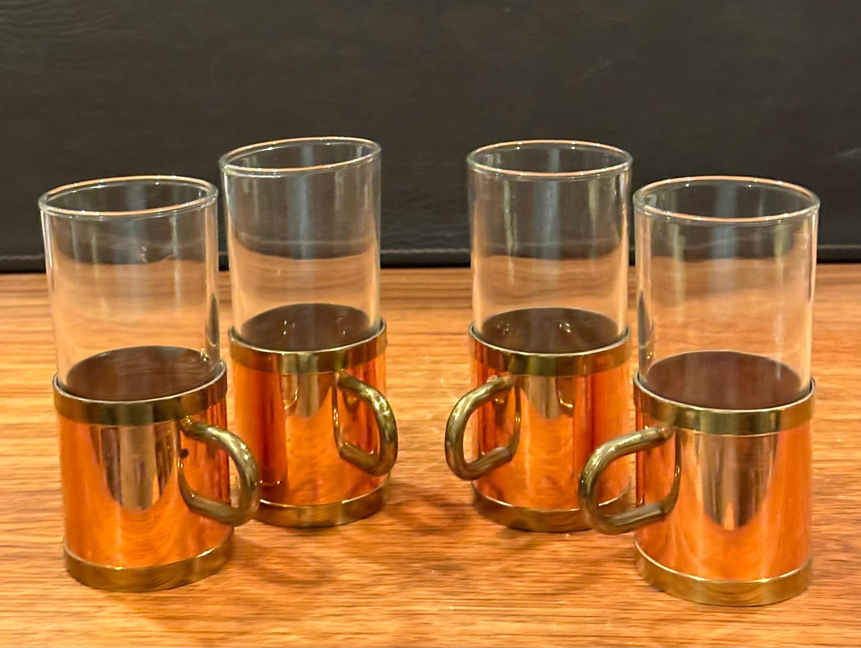 Set of Four Vintage Beucler Copper, Brass and Glass Irish Coffee Mugs For Sale 8
