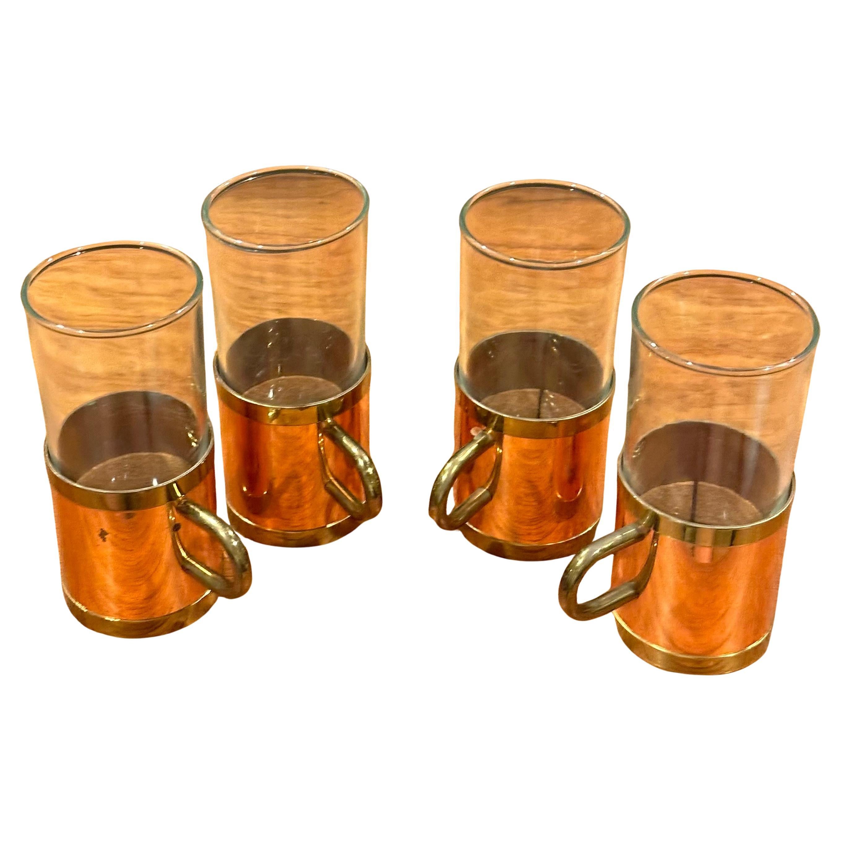 Set of Four Vintage Beucler Copper, Brass and Glass Irish Coffee Mugs For Sale 9