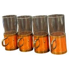 Set of Four Vintage Beucler Copper, Brass and Glass Irish Coffee Mugs