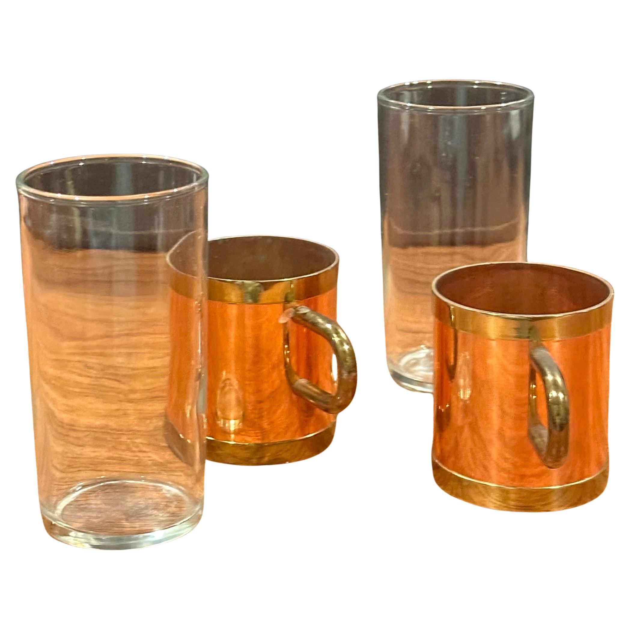 American Set of Four Vintage Beucler Copper, Brass and Glass Irish Coffee Mugs For Sale