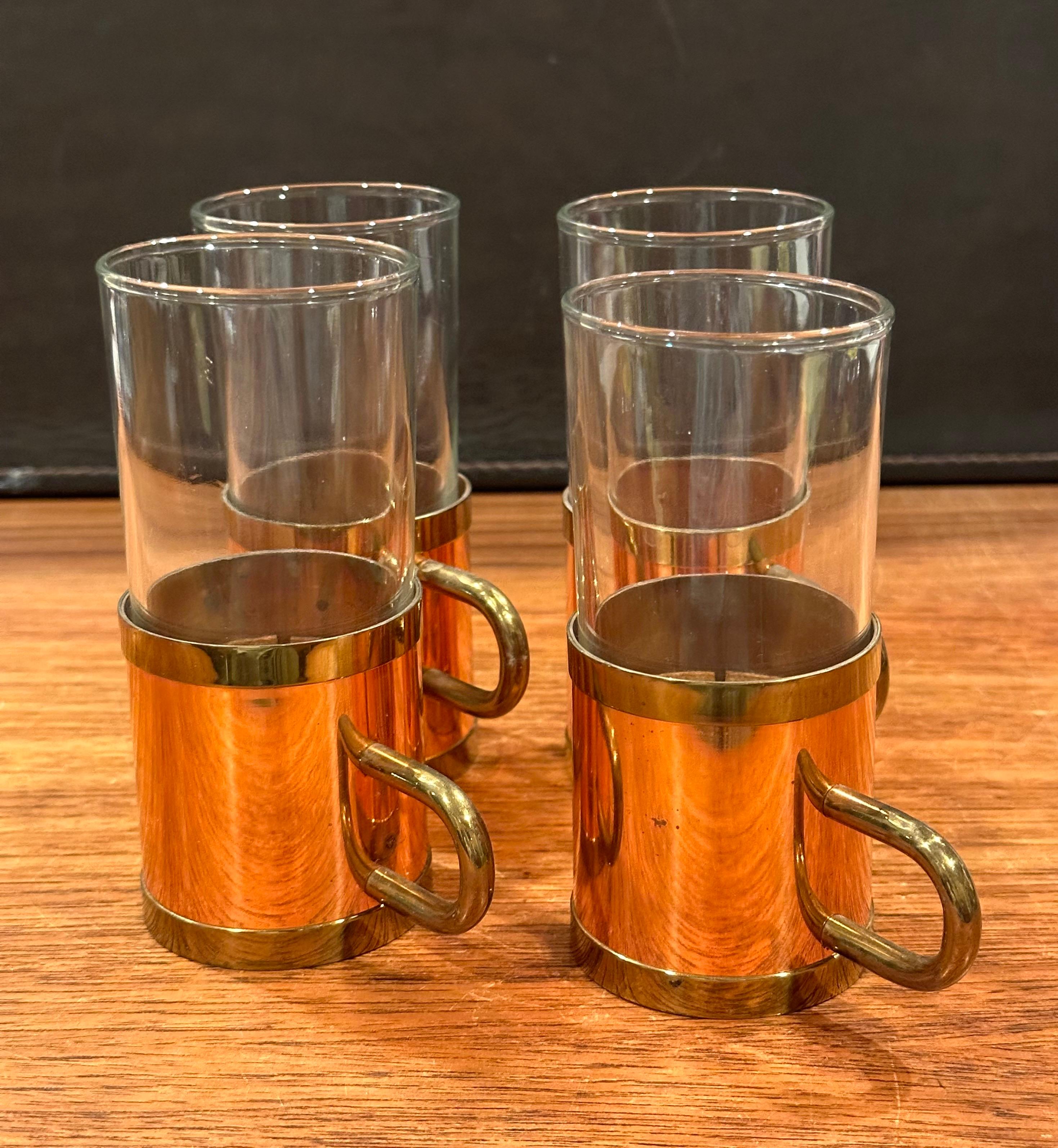 Set of Four Vintage Beucler Copper, Brass and Glass Irish Coffee Mugs For Sale 2