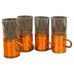 Set of Four Used Beucler Copper, Brass and Glass Irish Coffee Mugs