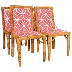 Set of Four Vintage Bielecky Brothers Rattan Wrapped Dining Chairs