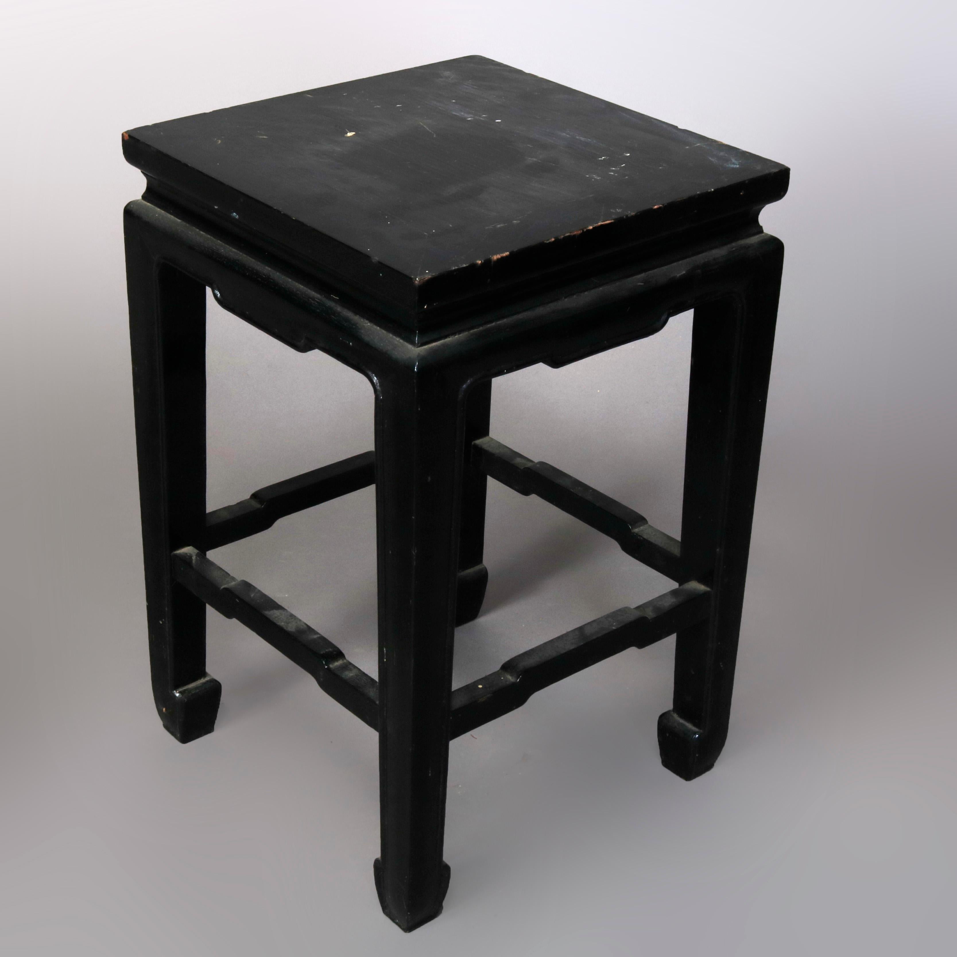 Wood Set of Four Vintage Black Lacquered Chinese Side Stands, 20th Century