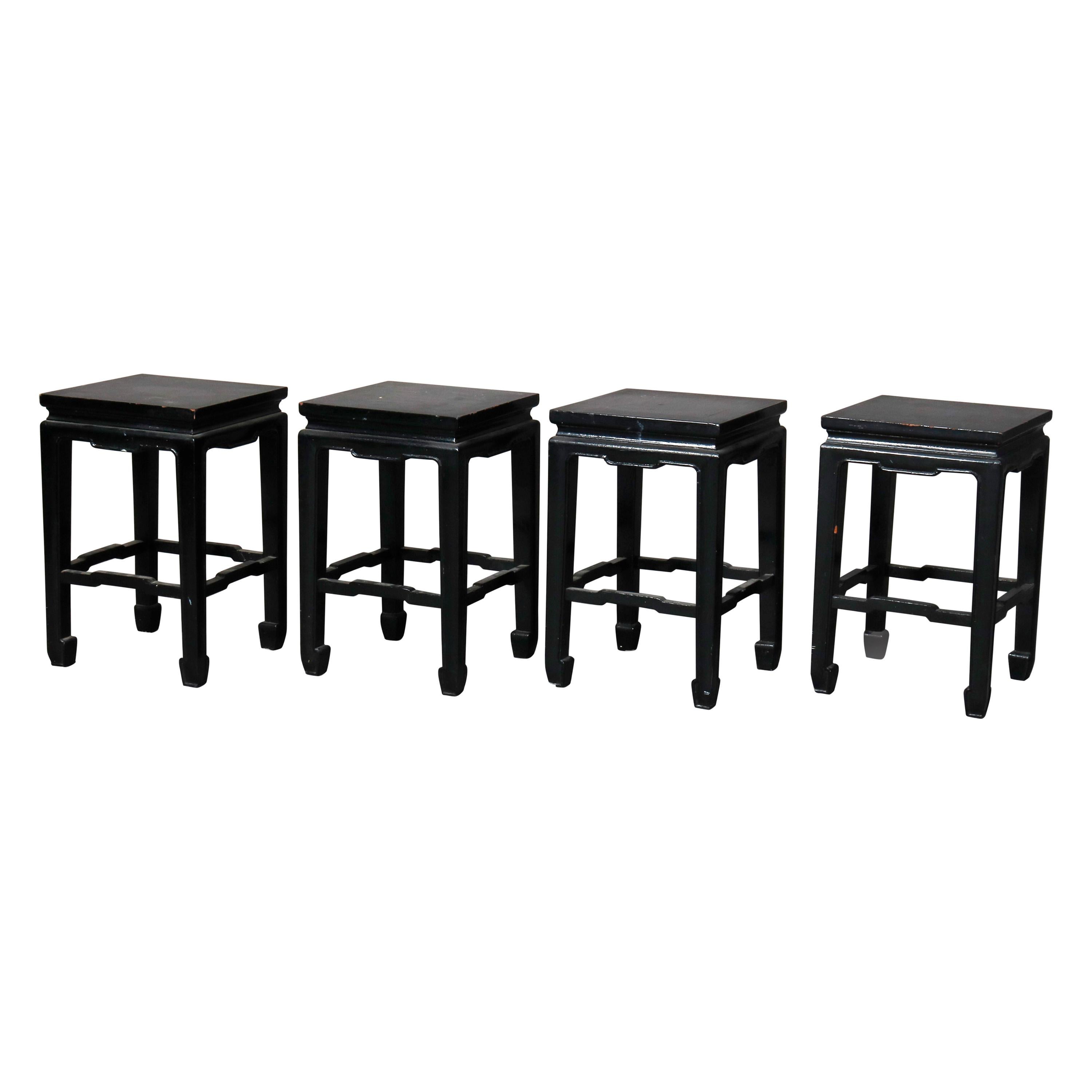Set of Four Vintage Black Lacquered Chinese Side Stands, 20th Century