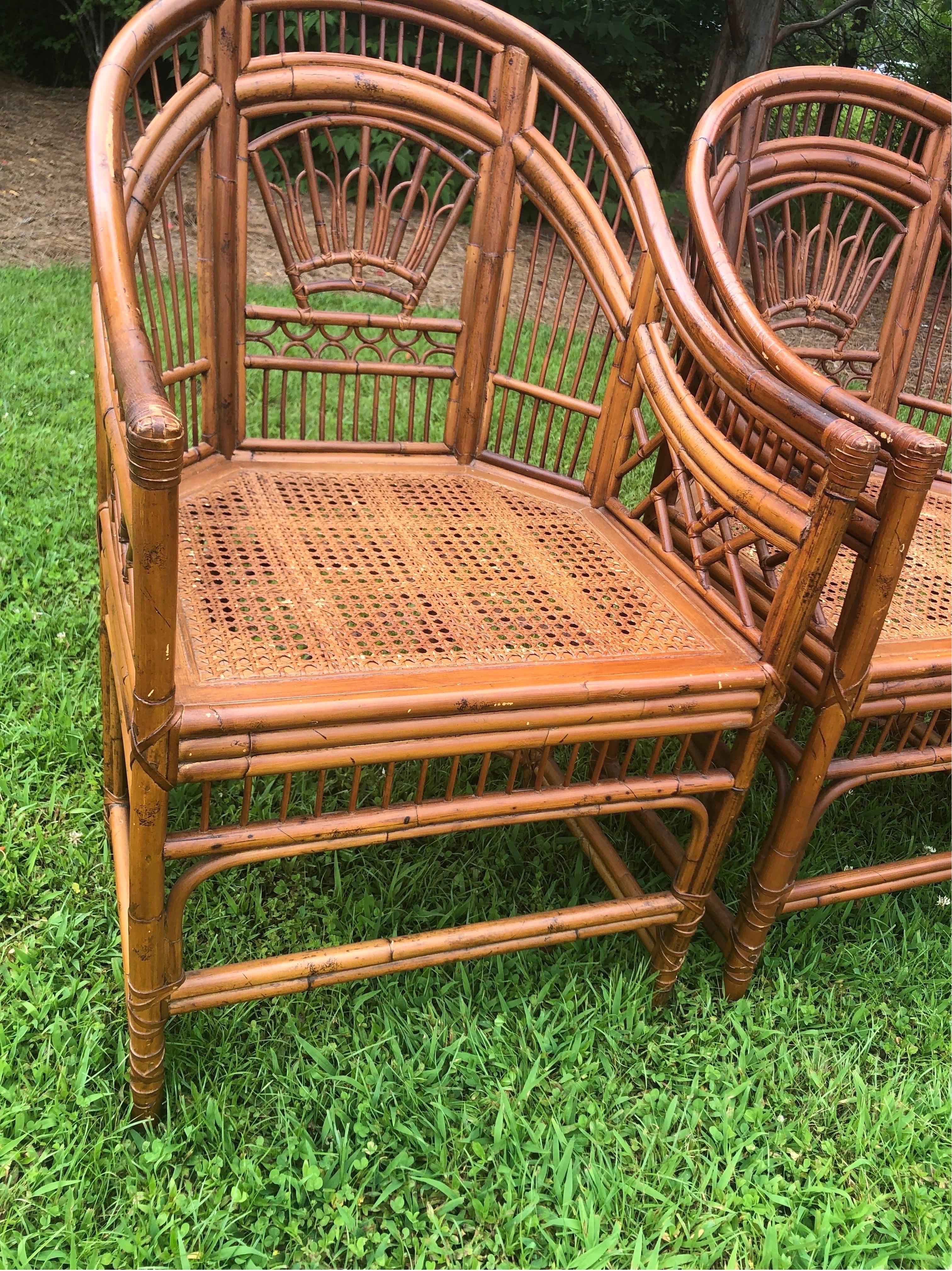Late 20th Century Set of Four Vintage Brighton Pavilion Chinese Chippendale Rattan Chairs  For Sale