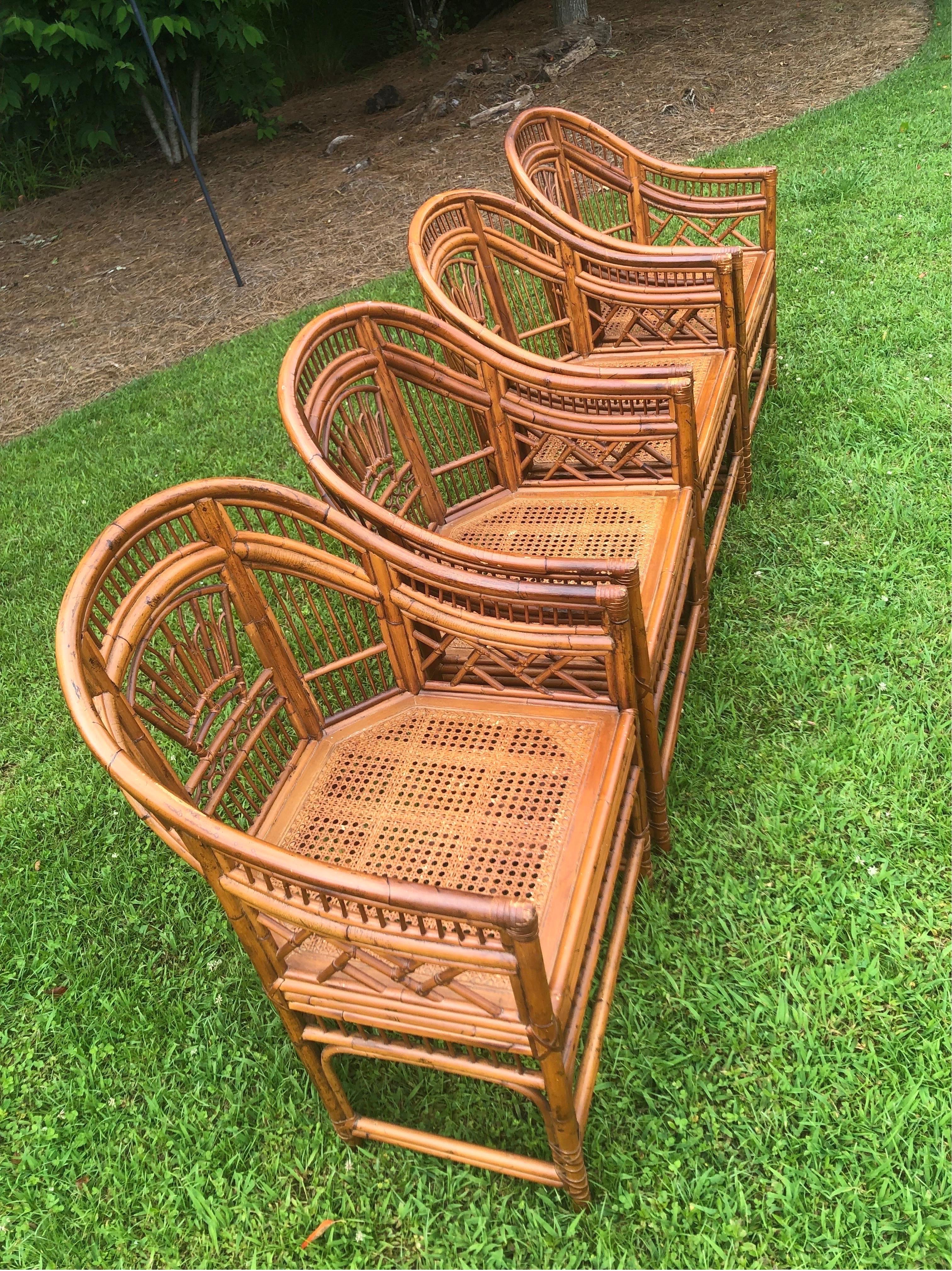 Rotin Ensemble de quatre chaises en rotin Chippendale chinoises de Brighton Pavilion d'époque  en vente