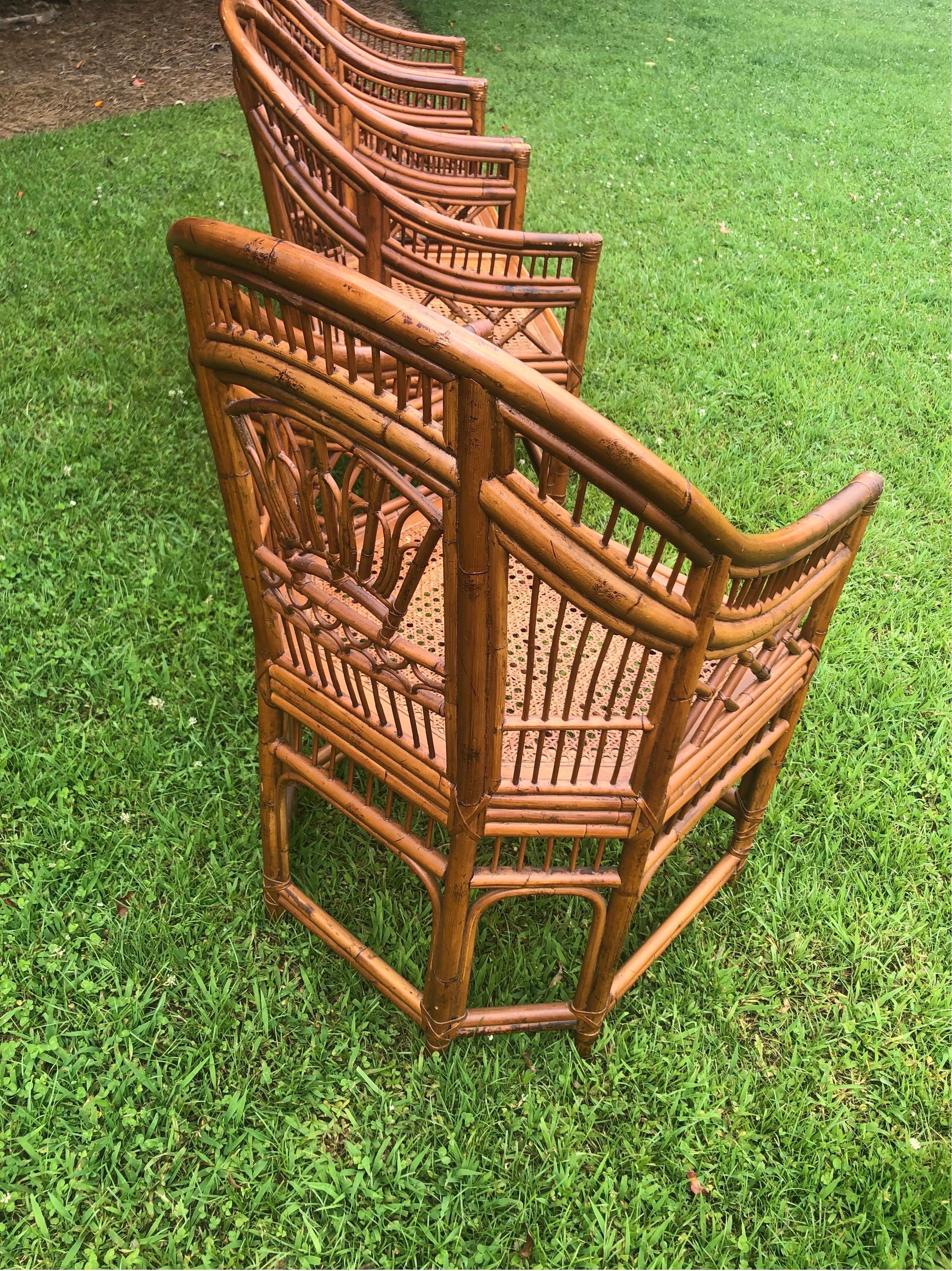Set of Four Vintage Brighton Pavilion Chinese Chippendale Rattan Chairs  For Sale 2